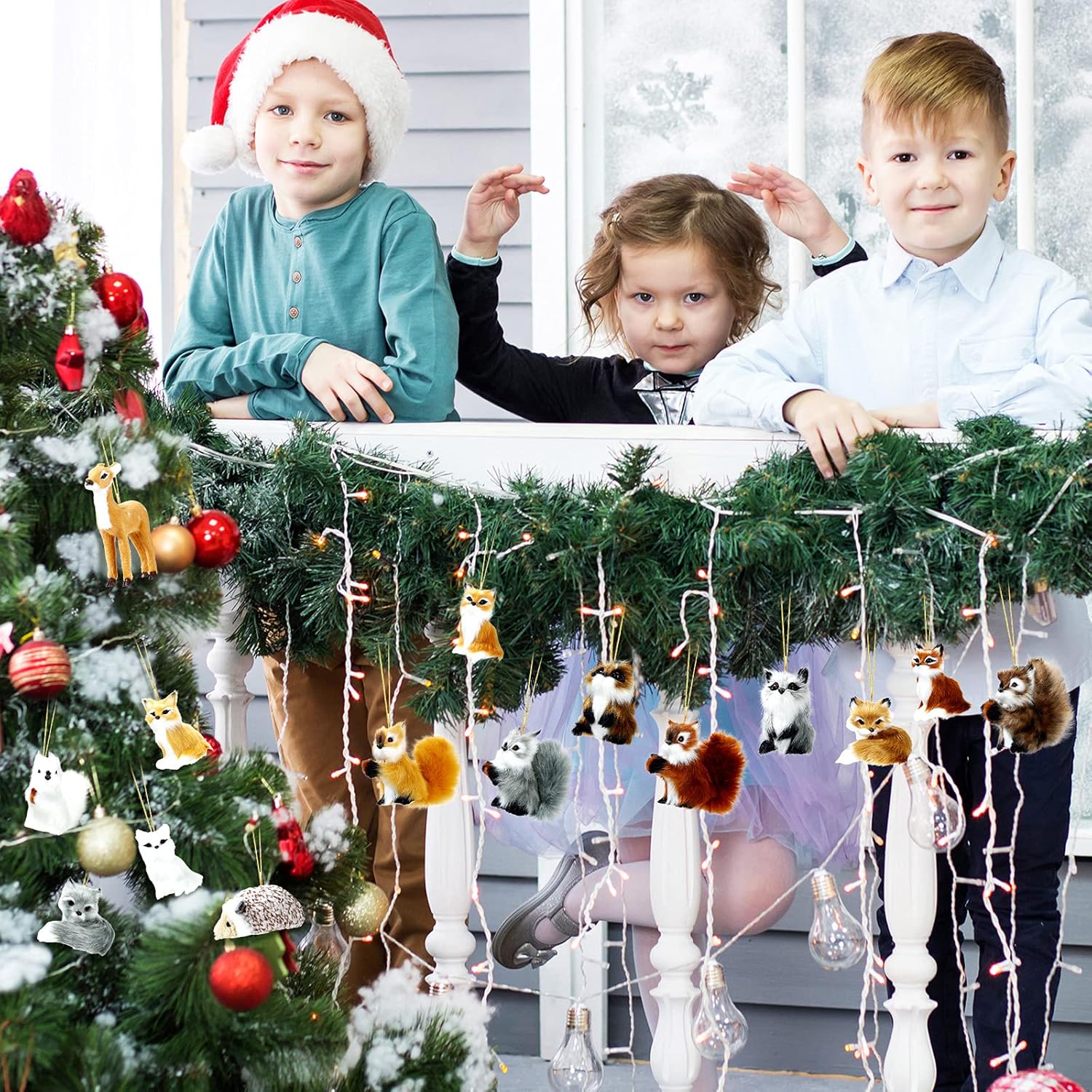 Skylety 15 Pieces Animal Ornaments, Woodland Faux Fur Animal Hanging Ornament Bulk Plush Simulation Fall Christmas Tree Decoration for Home Backpack Party Holiday - Image 3