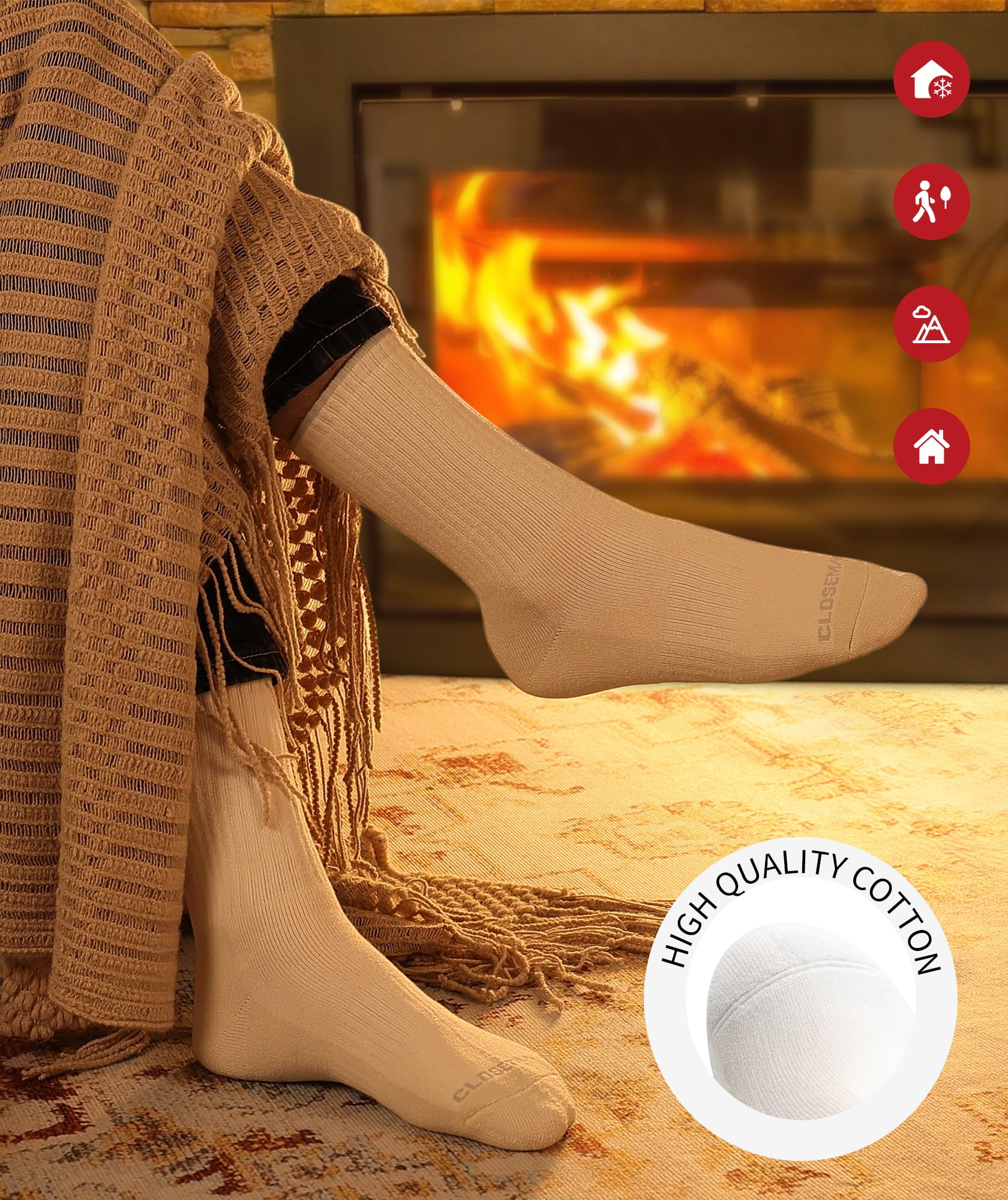 CLOSEMATE 5 Paires Chaussettes Chaudes Homme Femme 39-42 43-46 47-50 Thermiques Anti-froides pour l'Hiver Maison Travail