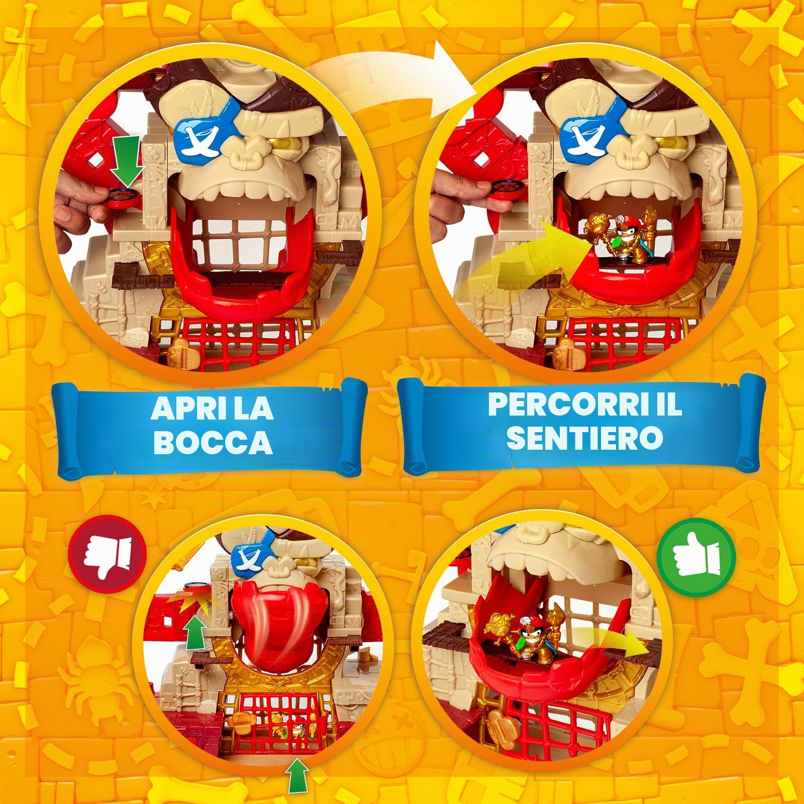 PIRATIX Gorilla Temple – Tempio Gorilla Piratix con molteplici nascondigli, segreti e prove da superare. Contiene 1 tempio, 4 monete (1 esclusiva), 1 totem dorato, 2 piratix esclusivi e 3 accessori