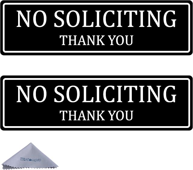 Wisdompro 2 Pack No Solicting Sign, Acrylic No Soliciting Sticker for House, Home and Business, Self Adhesive Indoor/Outdoor Sign - 8.26 x 2.36 Inches