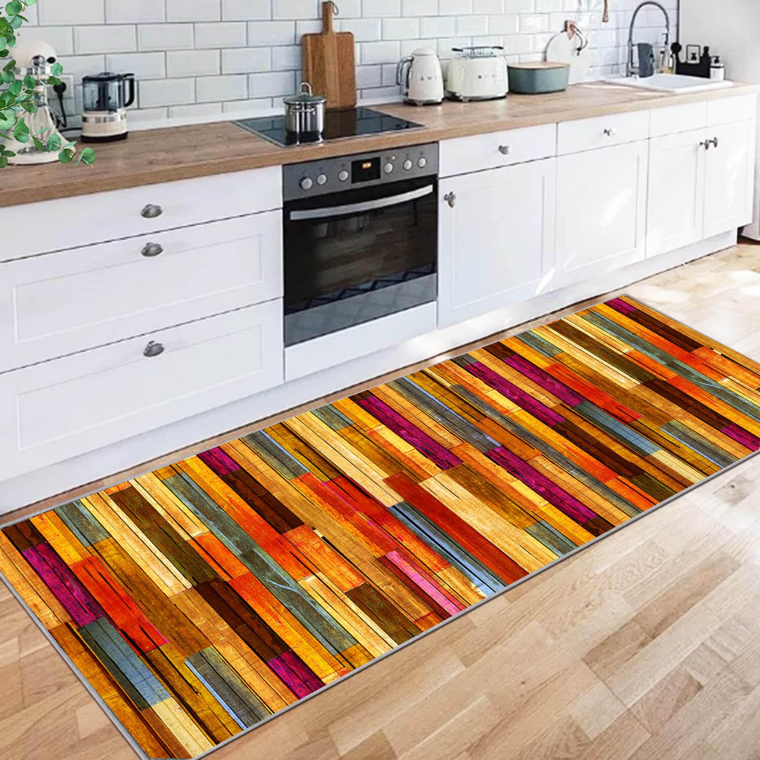 Tappeto Passatoia Lungo 4 Metri Per Corridoio E Cucina - Antiscivolo, Lavabile, Verde Moderno - 140x400 Cm
