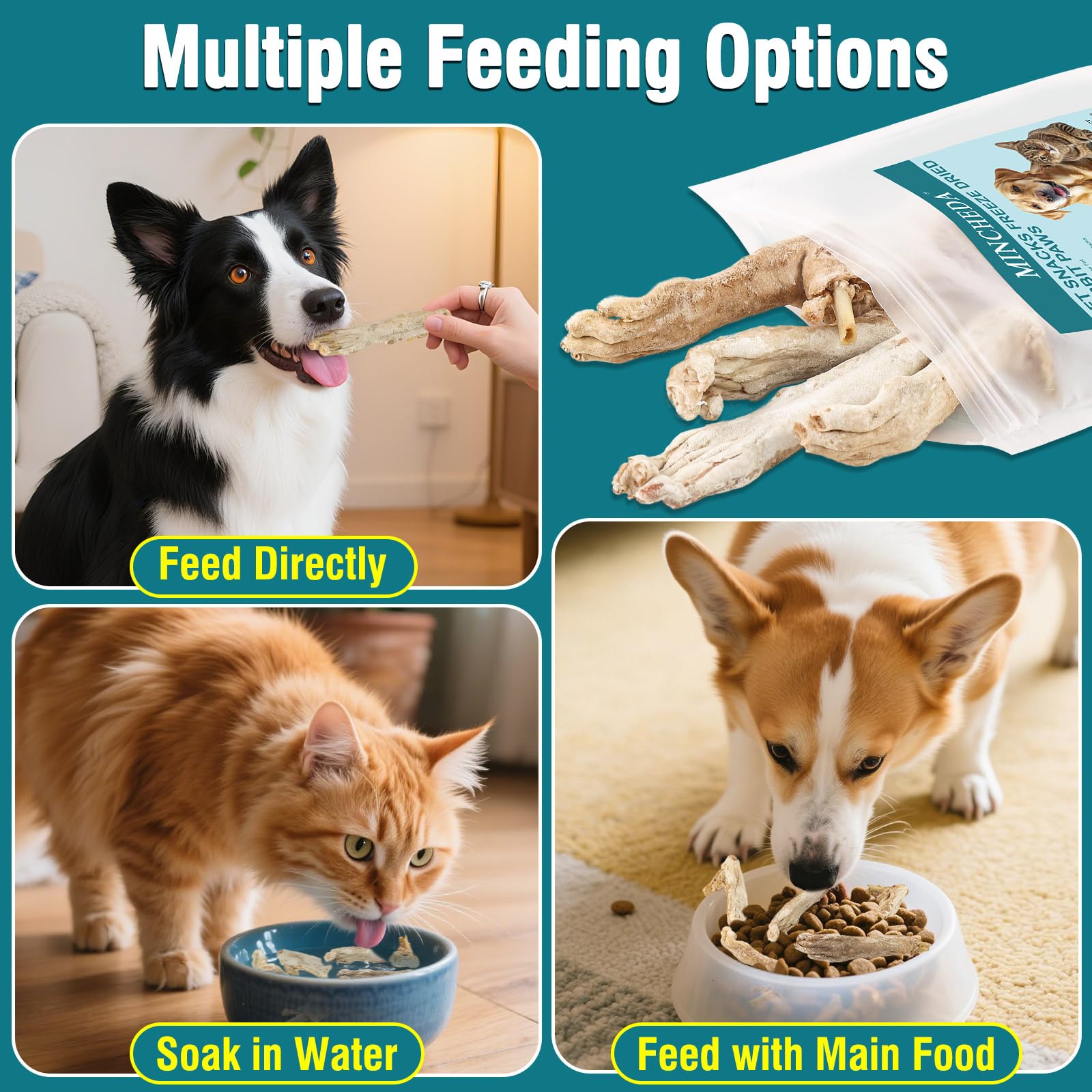 Friandises pour Chiens à Base de Pattes de Lapin lyophilisées Friandises à mâcher Naturelles sans céréales pour Chiens Single-Ingredient, High-Protein Snacks,Hypoallergenic (50g/1.76oz)