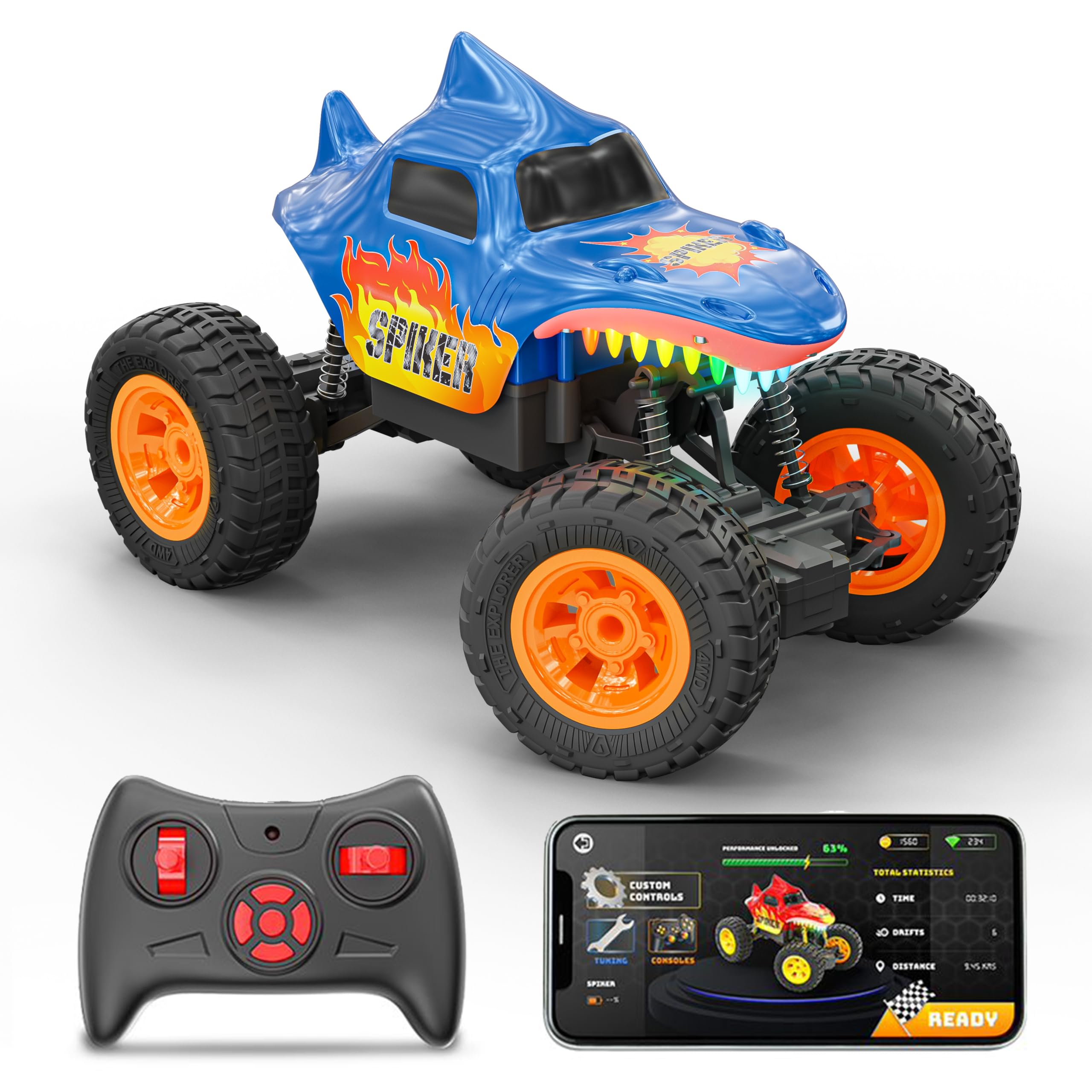 Mirana Spiker 2WD RC Car for Kids | High-Speed ATV Remote & App-Controlled Rock Crawler | USB Rechargeable Offroad Monster Truck with Bluetooth Speakers & RGB Lights | For Boys & Girls 3+ Years (Blue)