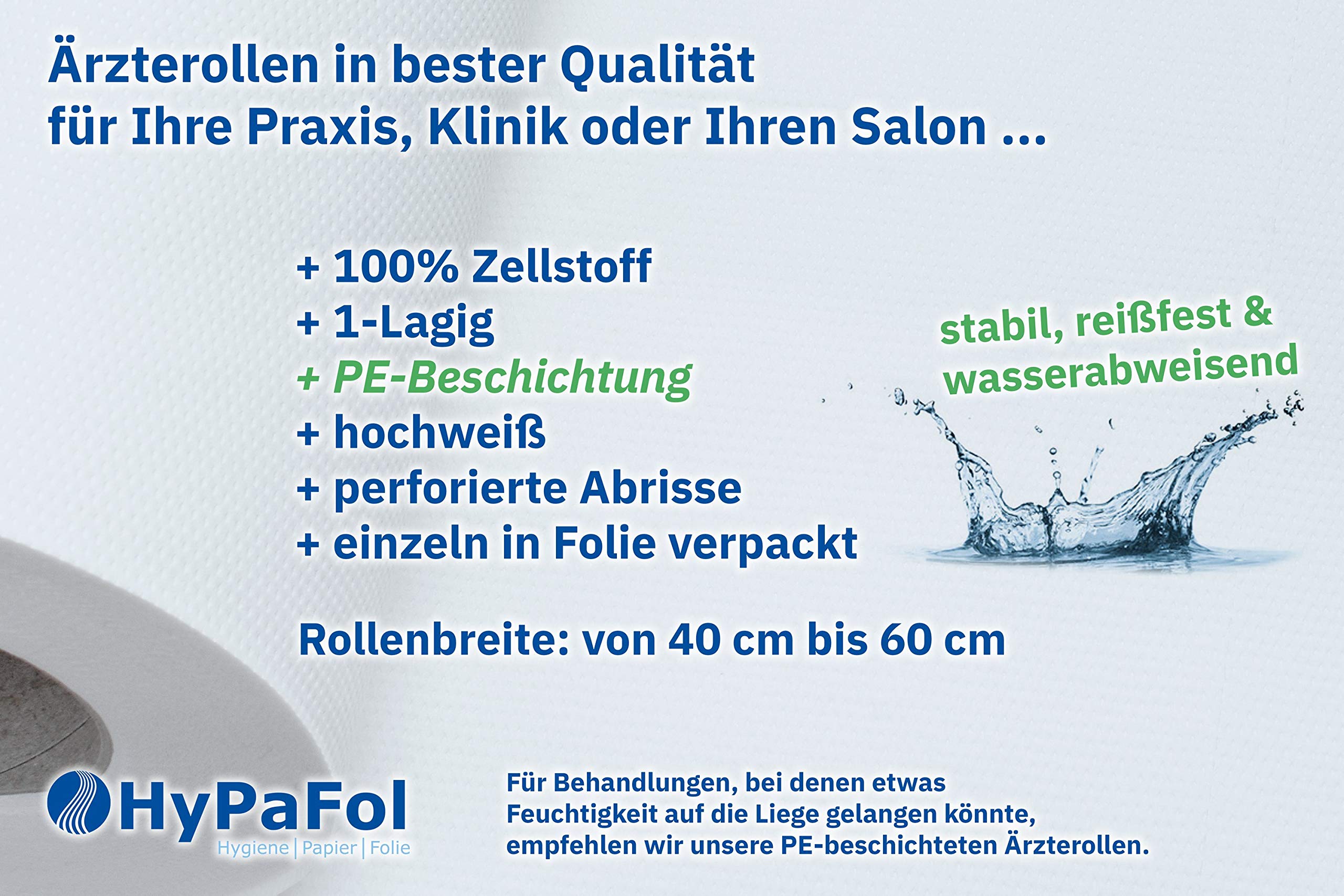 Hypafol Liegenabdeckung mit PE Beschichtung | 7 Rollen | 50 cm Breite | 1-lagig | 100% Zellstoff + PE | hochweiße Abdeckrollen | 50 m pro Rolle | Abrisse alle 38 cm perforiert |