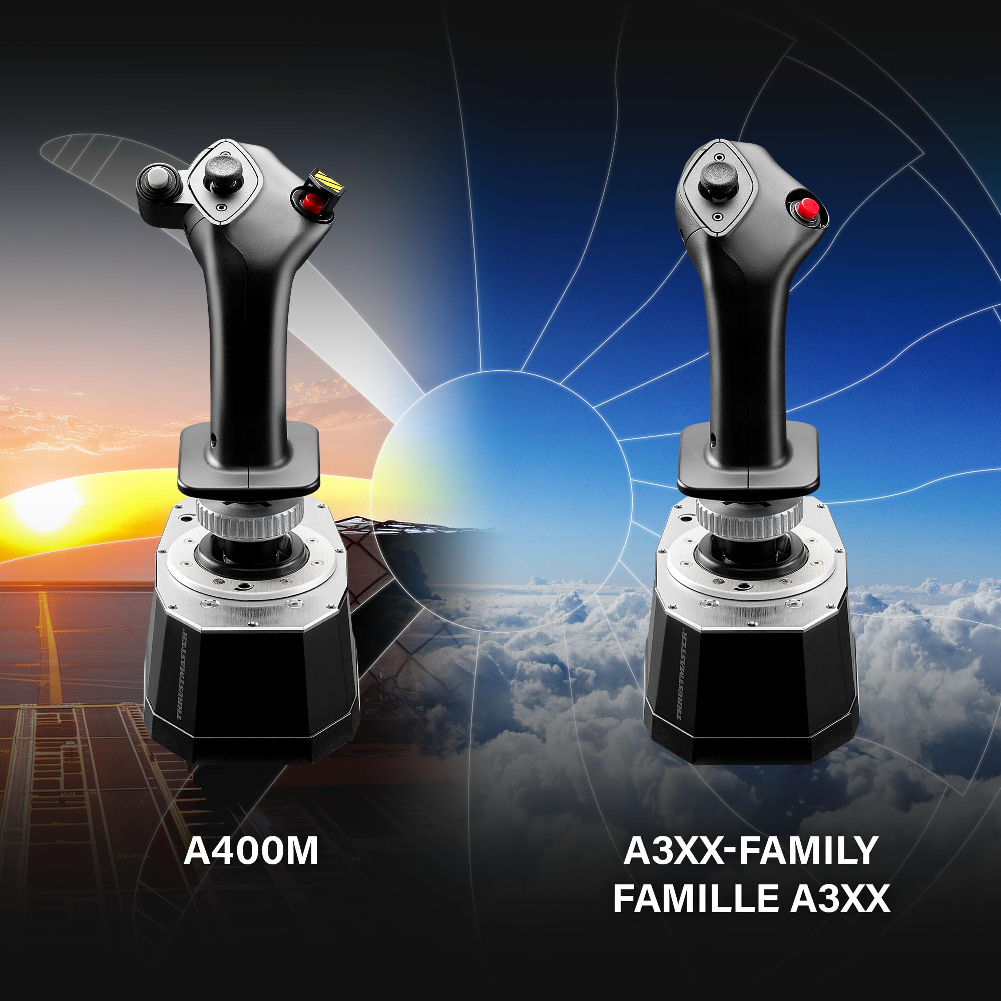 Thrustmaster Airbus Add-On Grip - Grip Oficial A300 y A400M | Réplica oficial 1:1, configuraciones A300/A400M, sensores H.E.A.R.T., 5 botones, gatillo dual y bloqueo de timón