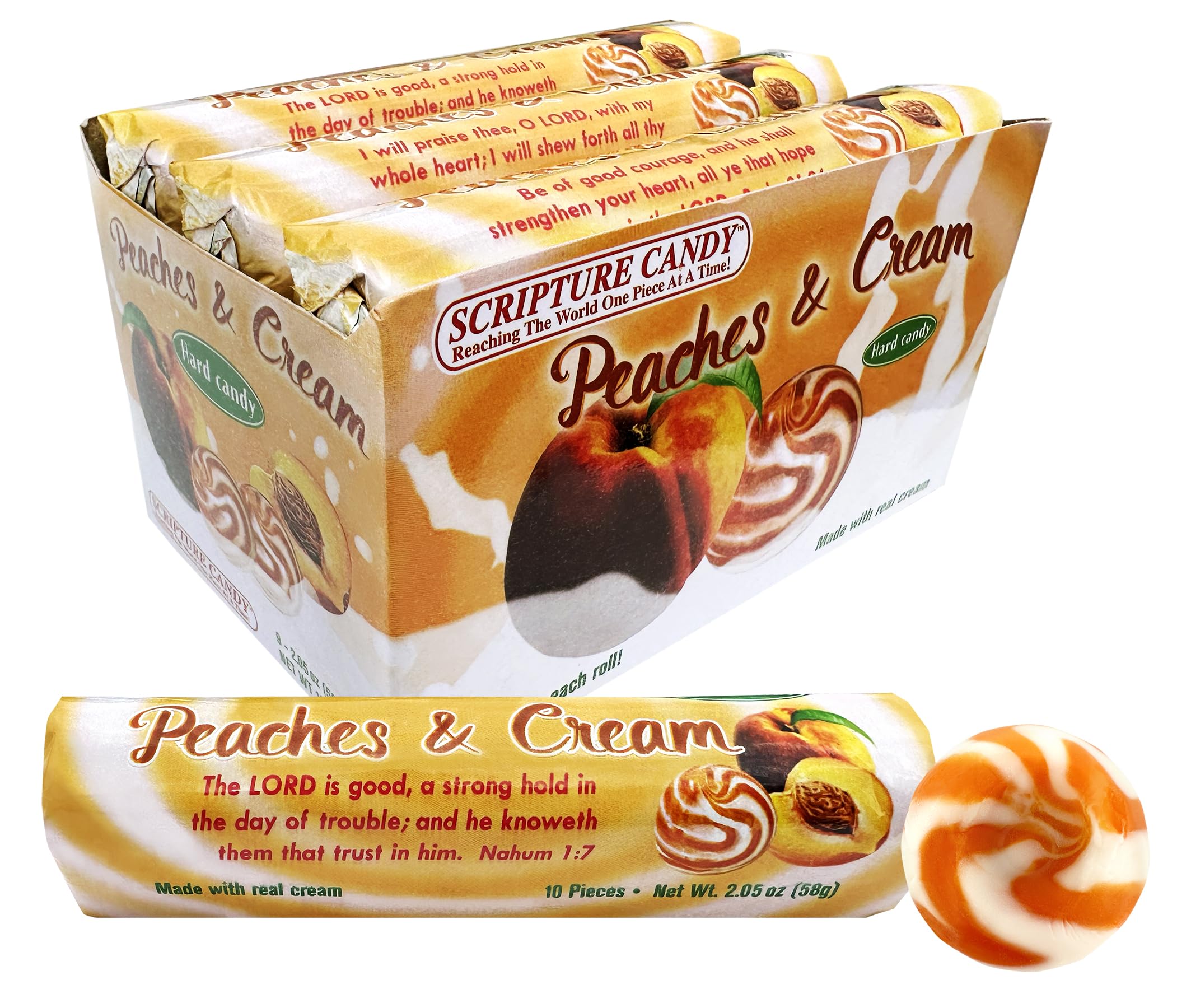 SCRIPTURECandy, Peaches & Cream Hard Candy Rolls, 9 Count