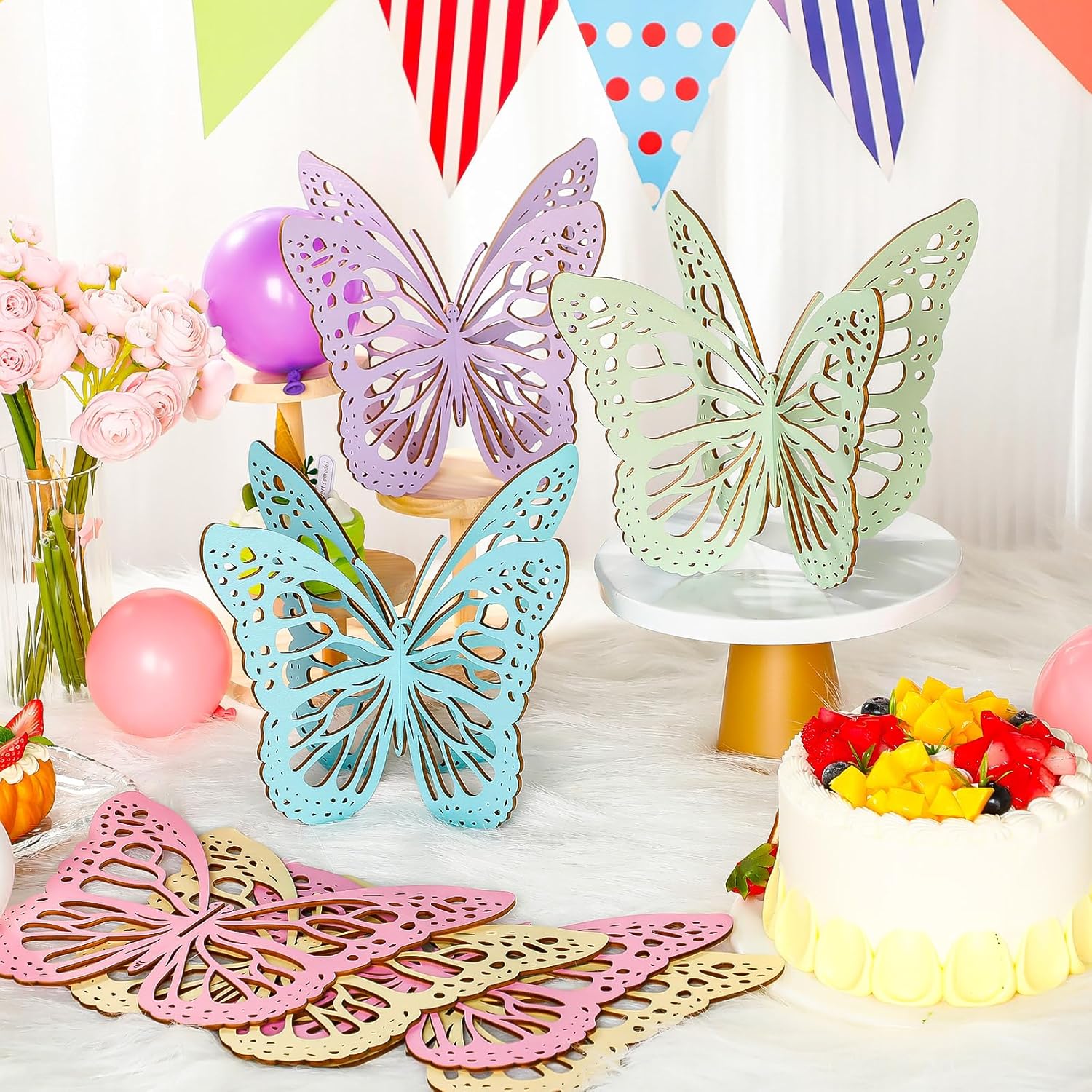 Yerliker 5 Pcs Butterfly Centerpieces for Table Butterfly Party Decorations 10 x 7 Inch Large Wooden 3D Butterflies for Spring Home Birthday Baby Shower Wedding Tabletop Ornaments Tea Party Decor
