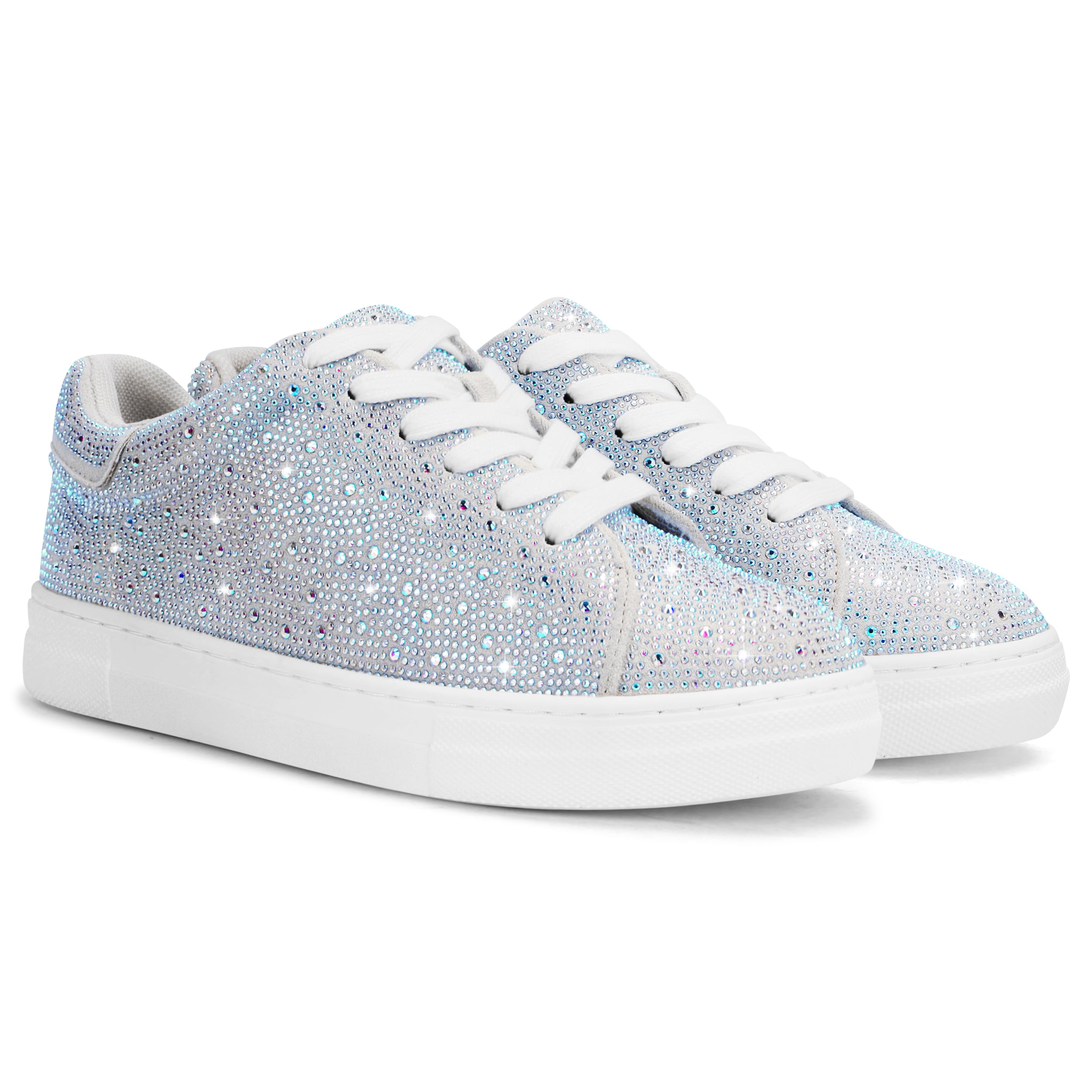 PARTY Scarpe da ginnastica da donna con strass glitterati e plateau, alla moda, da sposa, con lustrini,