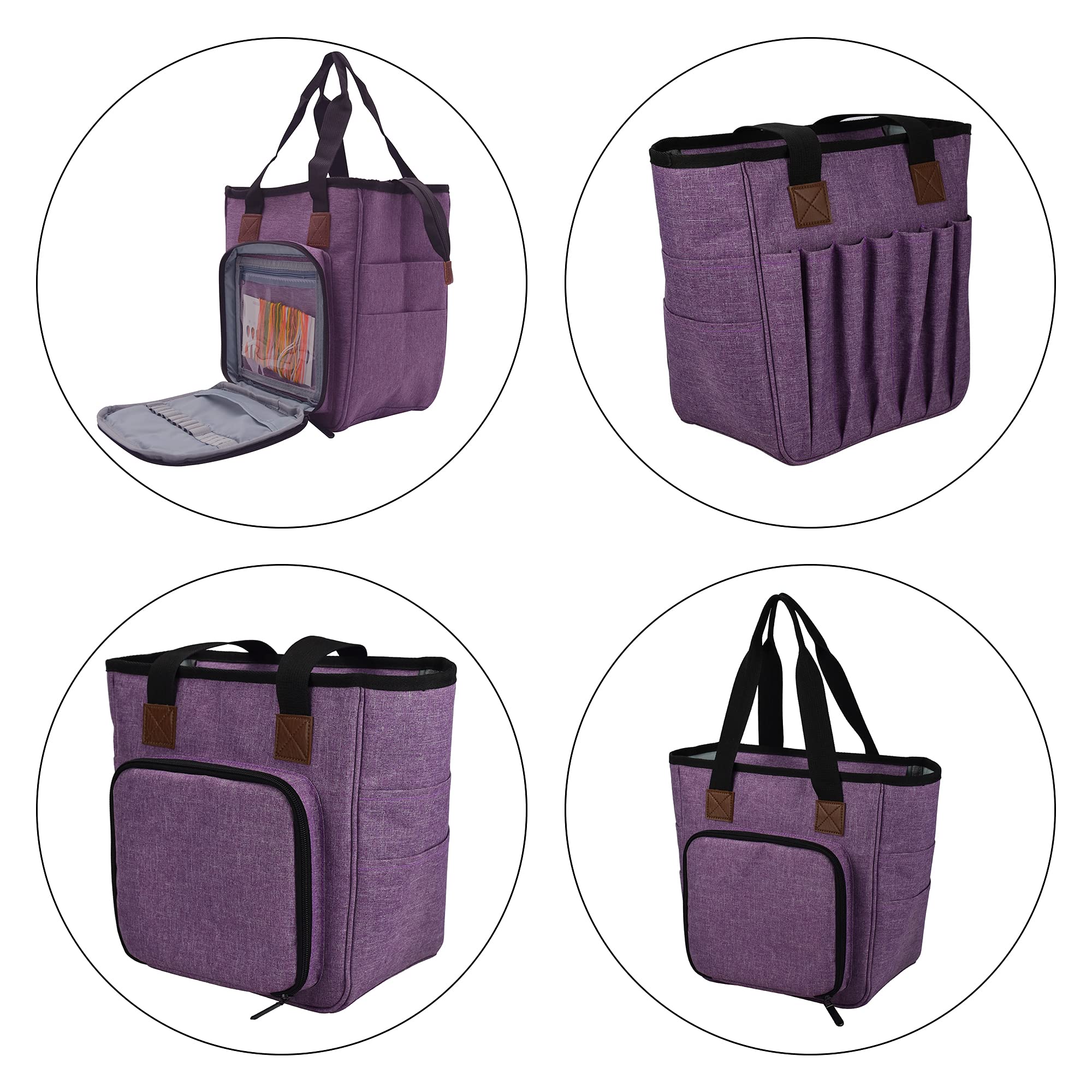 Borsa per Maglieria, Borsa Porta Lavoro a Maglia, con Quattro Scomparti, per matasse di Filati, Porta uncinetti, Ferri Maglia e Altri Piccoli Accessory