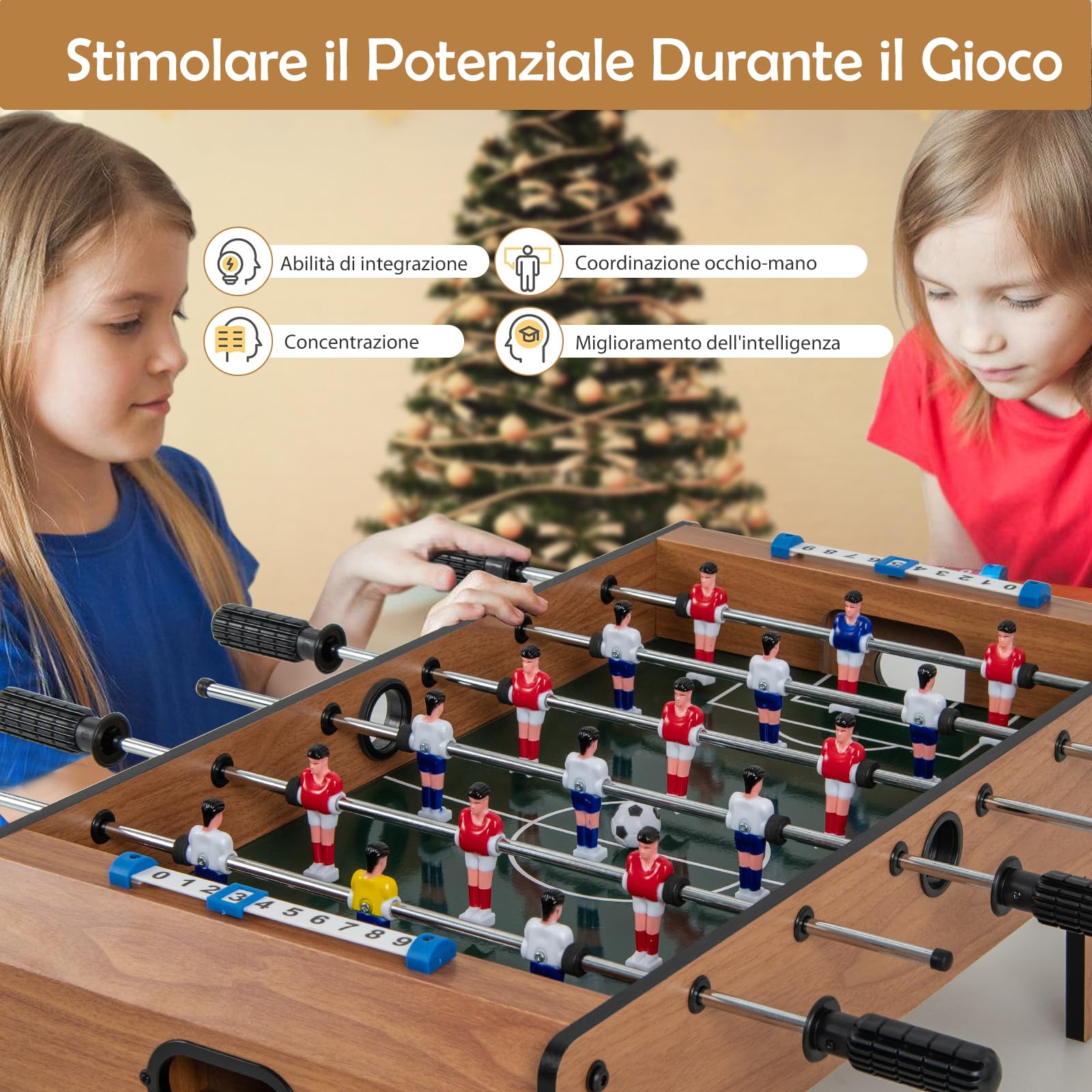 RELAX4LIFE Tavolo da calcio balilla da 69 cm, tavolo da gioco in legno con 2 palline e segnapunti, 4 gambe, calcio balilla portatile per bambini e adulti, 2-4 giocatori, per sale giochi e bar
