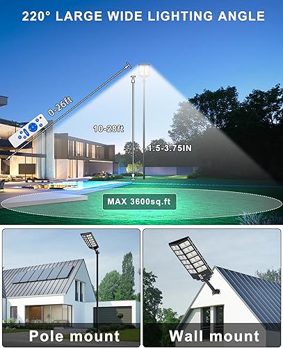 Miniatura 5 de JAYNLT Y-9800W - Luces solares de calle para exteriores, 6500 K, luces de estacionamiento comercial, del atardecer al amanecer, lámparas de