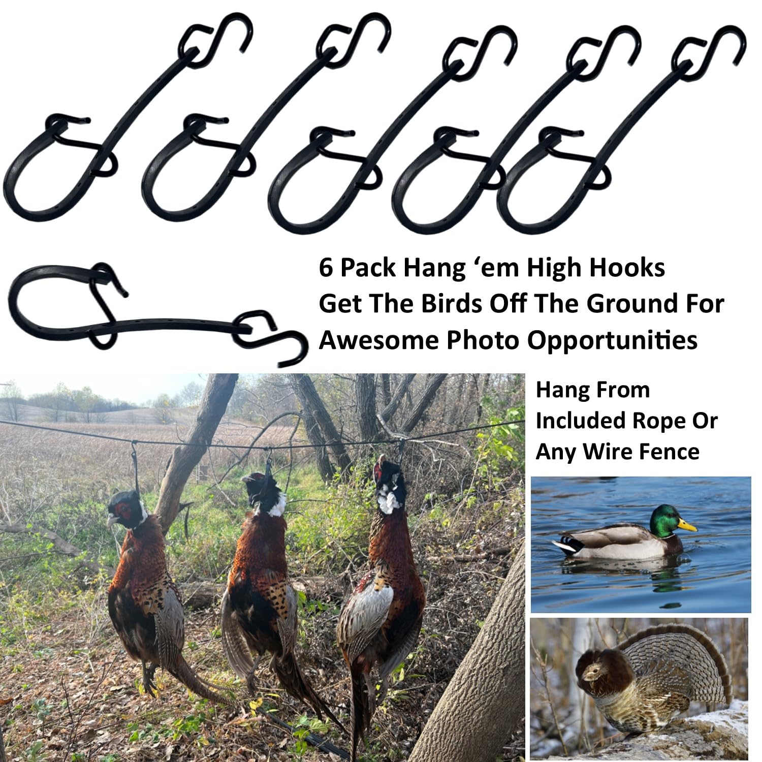Hang 'Em High -Field Hanger Displays (6 Pack) Beautifly Display Your Animals in The Field for Pheasants Duck Grouse Birds Coyote Fox Small Game 6 Reusable Flexible Adjustable Hangers Fit in A Pocket