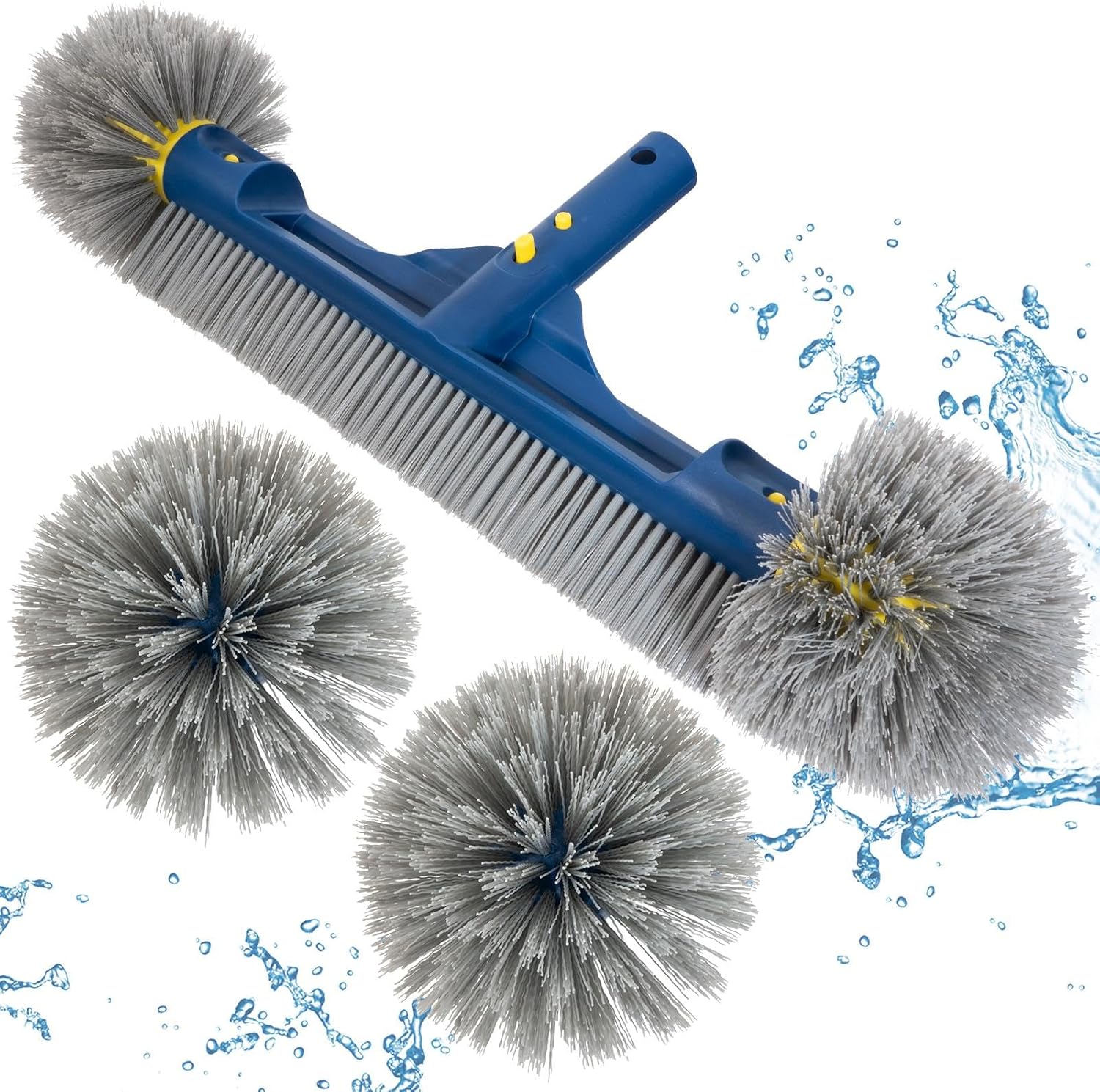POOLAZA 18’’ & 20’’ Pool Brushes with Round Ends, Detachable Pool Brushes for Cleaning Pool Walls & Tiles, 2 in 1 Pool Brush Head for Inground Pools/Above Ground Pools,High-Efficient Pool Scrub Brush