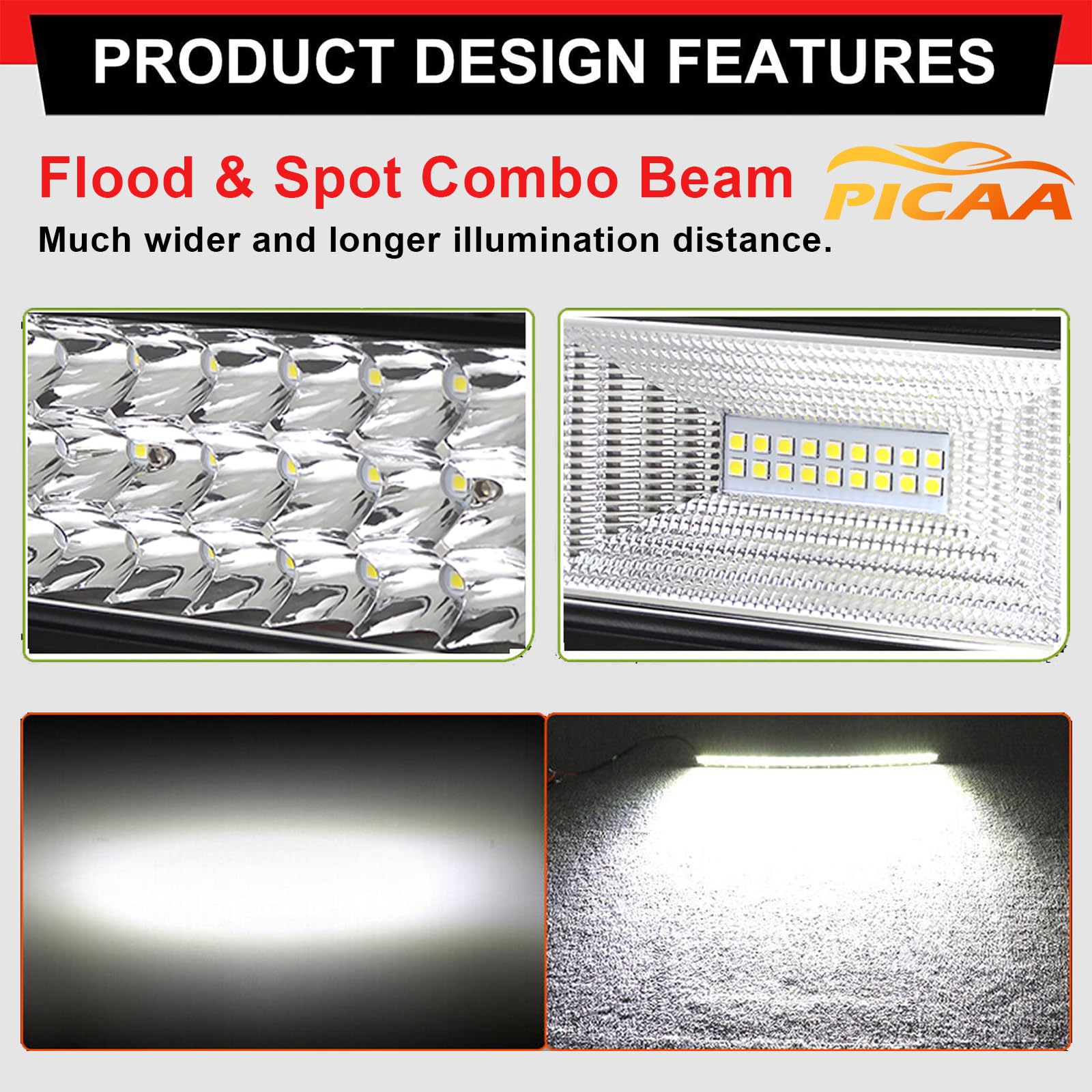 PICAA Barra LED 4x4 22 Pulgadas 270W con DT Cableado Kit, Tri-Fila Luz de Trabajo 12V 24V 6000K Blanco para Coche, Camión y Todoterreno
