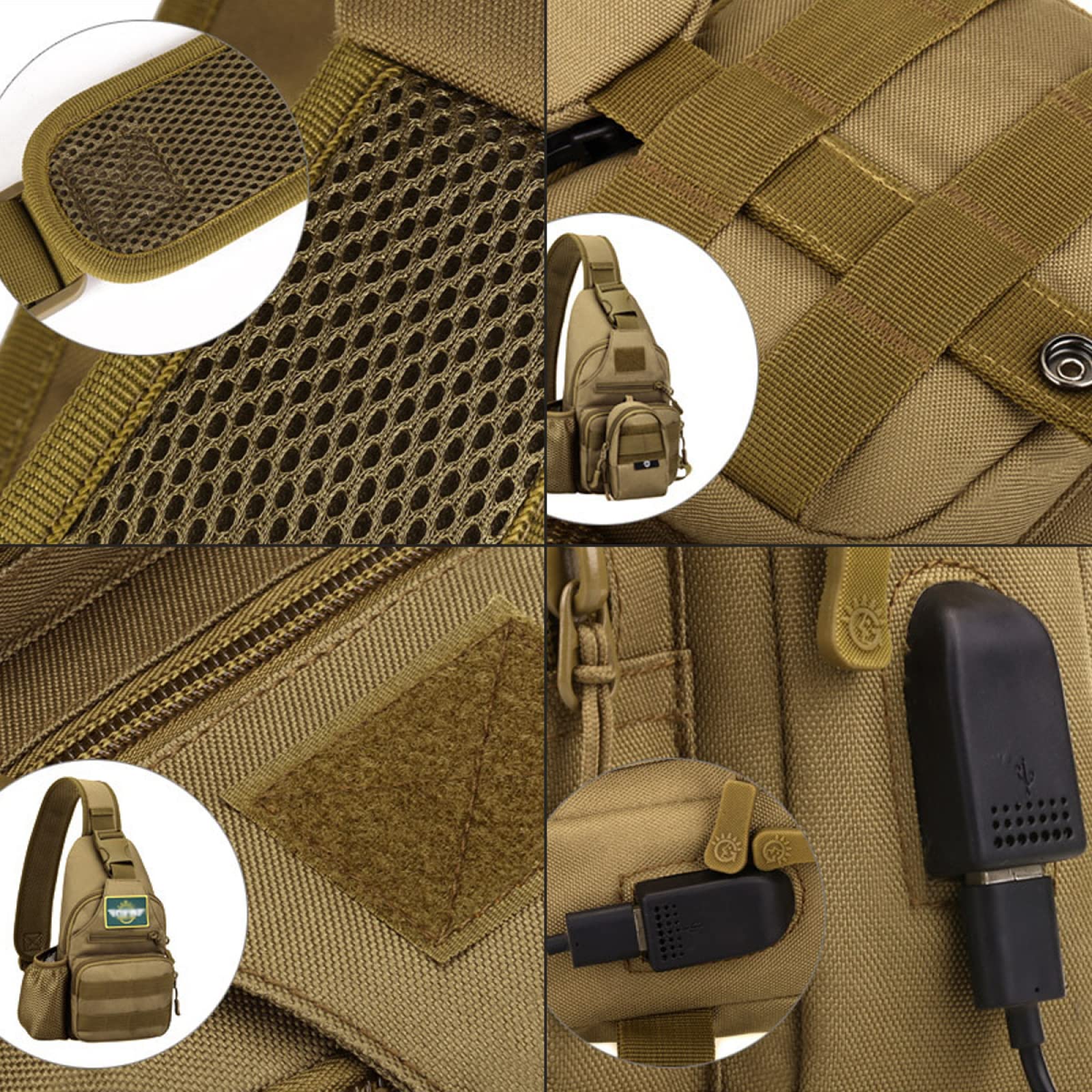 REEBOW GEAR Borsa da Petto Militare Tattica Molle Borsa a Tracolla con Tracolla a Tracolla con Porta Bottiglia d'Acqua,ACU