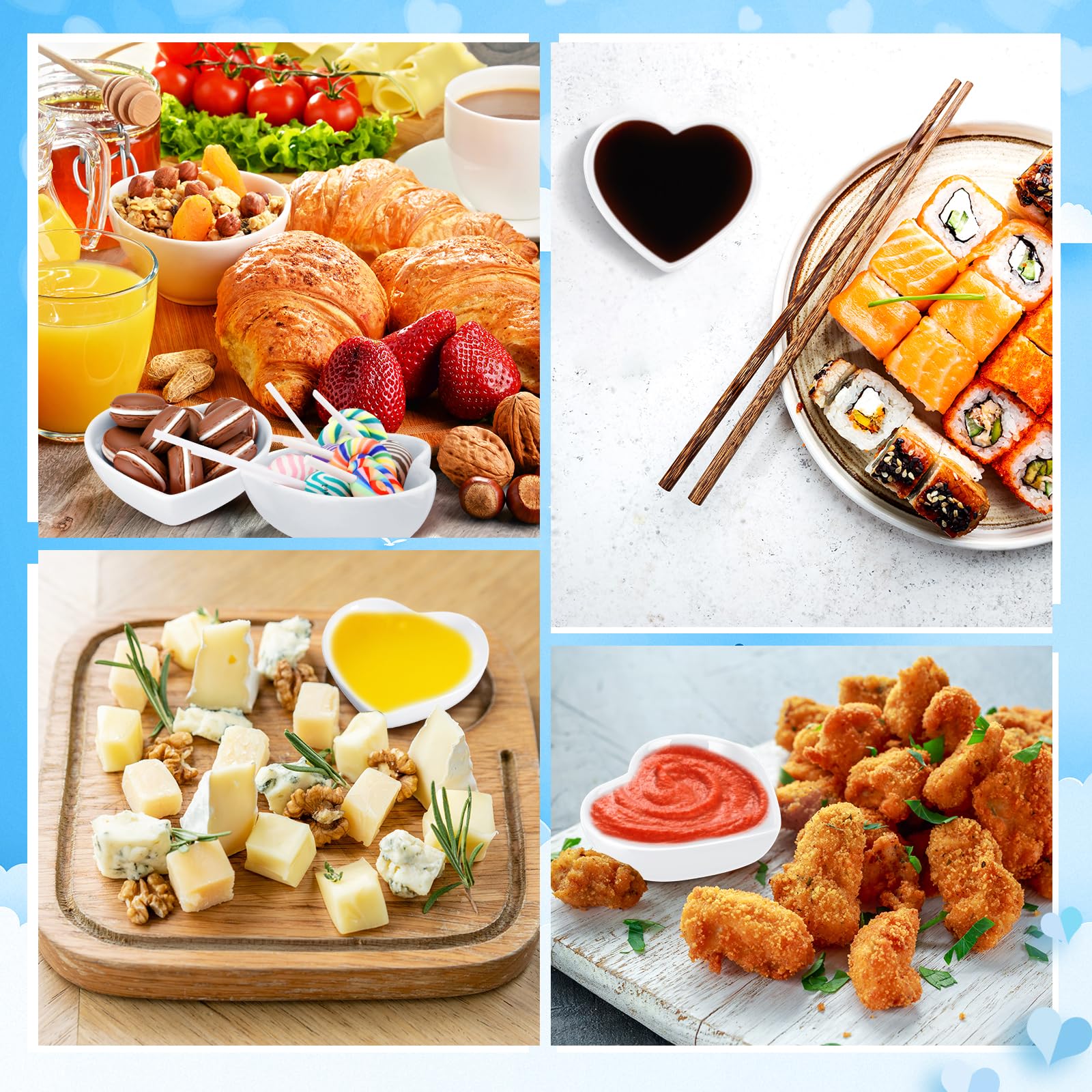Set di 24 ciotole in ceramica a forma di cuore, multiuso, insalatiere, antipasti, regali da cucina, per salsa di caramelle, sushi, servire, anniversario di matrimonio, festa della mamma (bianco)