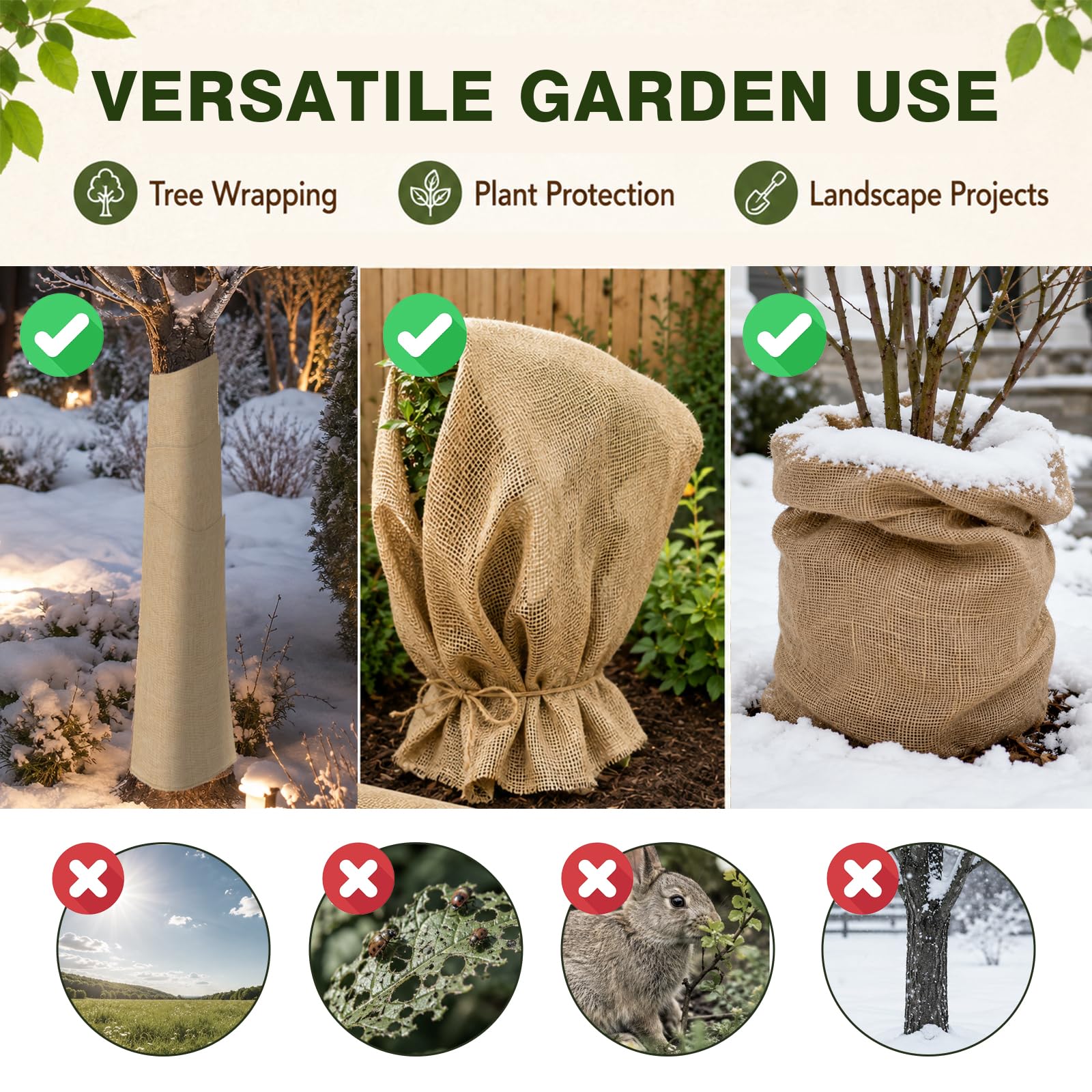 Protezione invernale per piante, 10 m x 50 cm, tessuto di iuta 350 g/m², decorazione per la casa e il giardino, nastro di iuta per piante, protezione invernale
