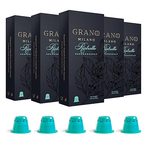 Miniatura 1 de Grano Milano Cápsulas de café Ristretto - 50 cápsulas de café tostado oscuro - Intensidad 1012, compatible con Nespresso* Línea original Made in