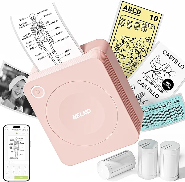 Nelko Sticker Printer, PM230 Print Pod Mini Bluetooth Portabel Sticker Maker with 3 Rolls Paper, Print Pods Mini Printer with Multiple Templates for Phone & Tablet，for School Office Home, Pi