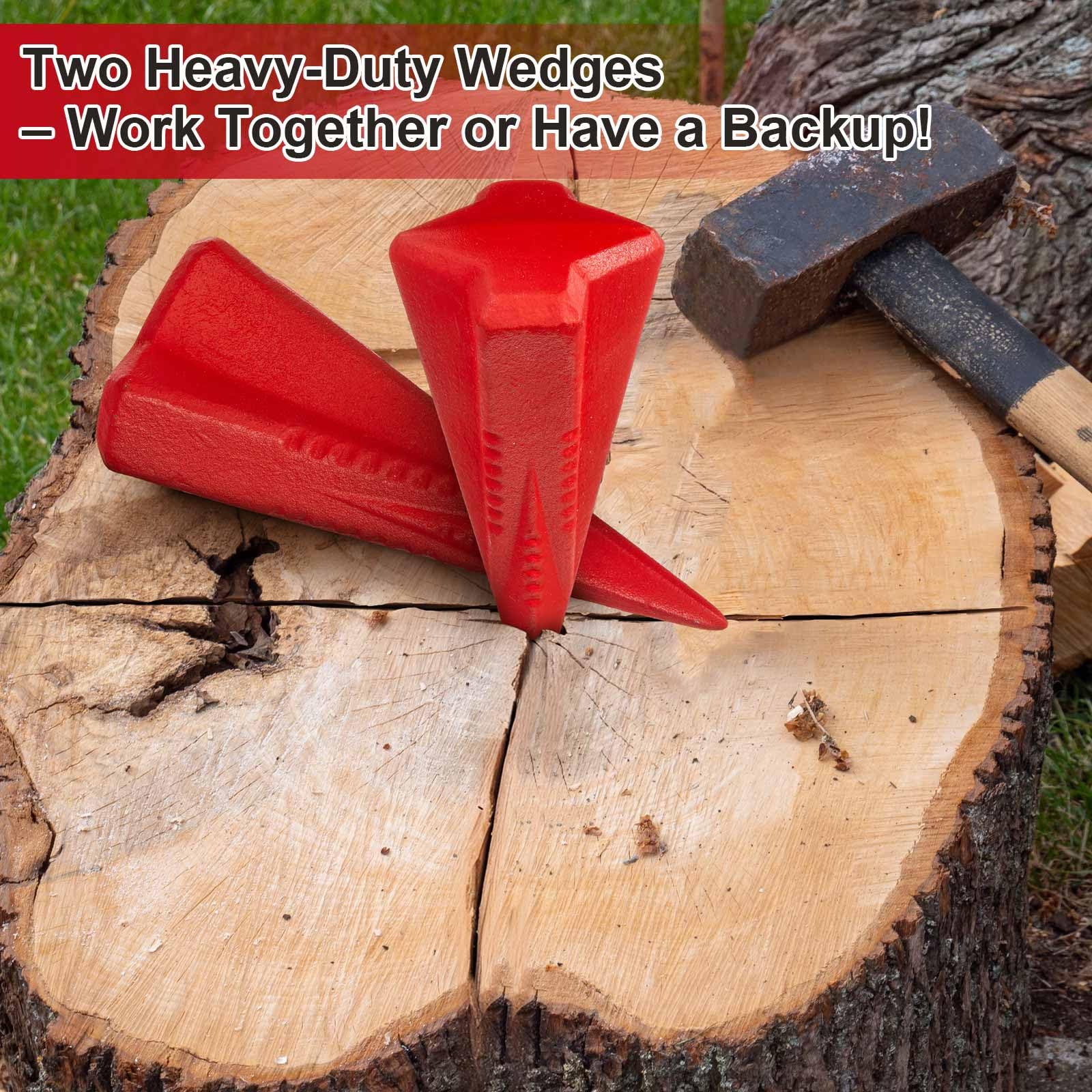Lot de 2 cales de fendage manuel de 1,8 kg en acier forgé 4 directions pour fendre facilement le bois de chauffage en 4 pièces avec moins d'effort (rouge)