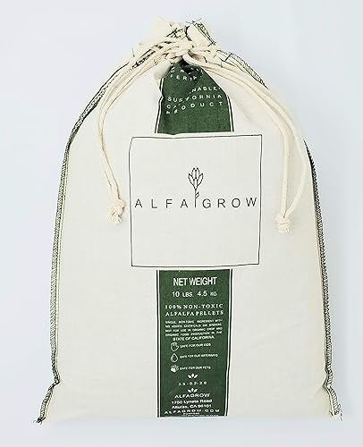 Miniatura 3 de Alfagrow - Pellets de alfalfa de 10 libras fertilizante natural modificación del suelo mantillo alto en nitrógeno bolsa reutilizable de lona con