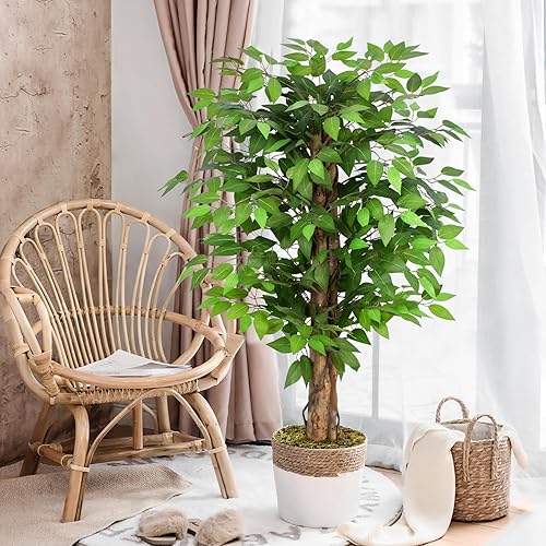Miniatura 10 de Keeplush Árboles artificiales de ficus grandes de 7 pies con troncos curvados naturales, árbol sintético exuberante de 84 pulgadas de alto para