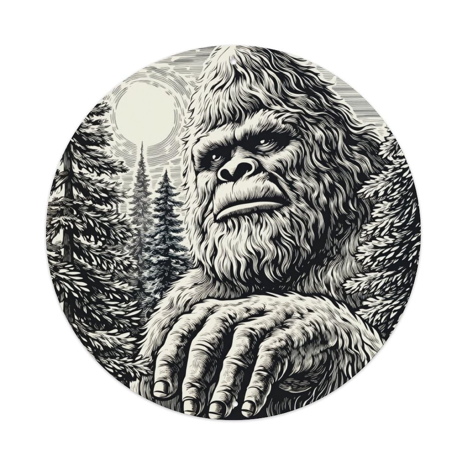 Jdfenggu Vintage Bigfoot Forest Moonlight Portrait Art Retro Metal Tin Sign, Metal Poster For Bar, Home, Man Cave, Kitchen, Laundry Room Art Decor 8X8 Inch