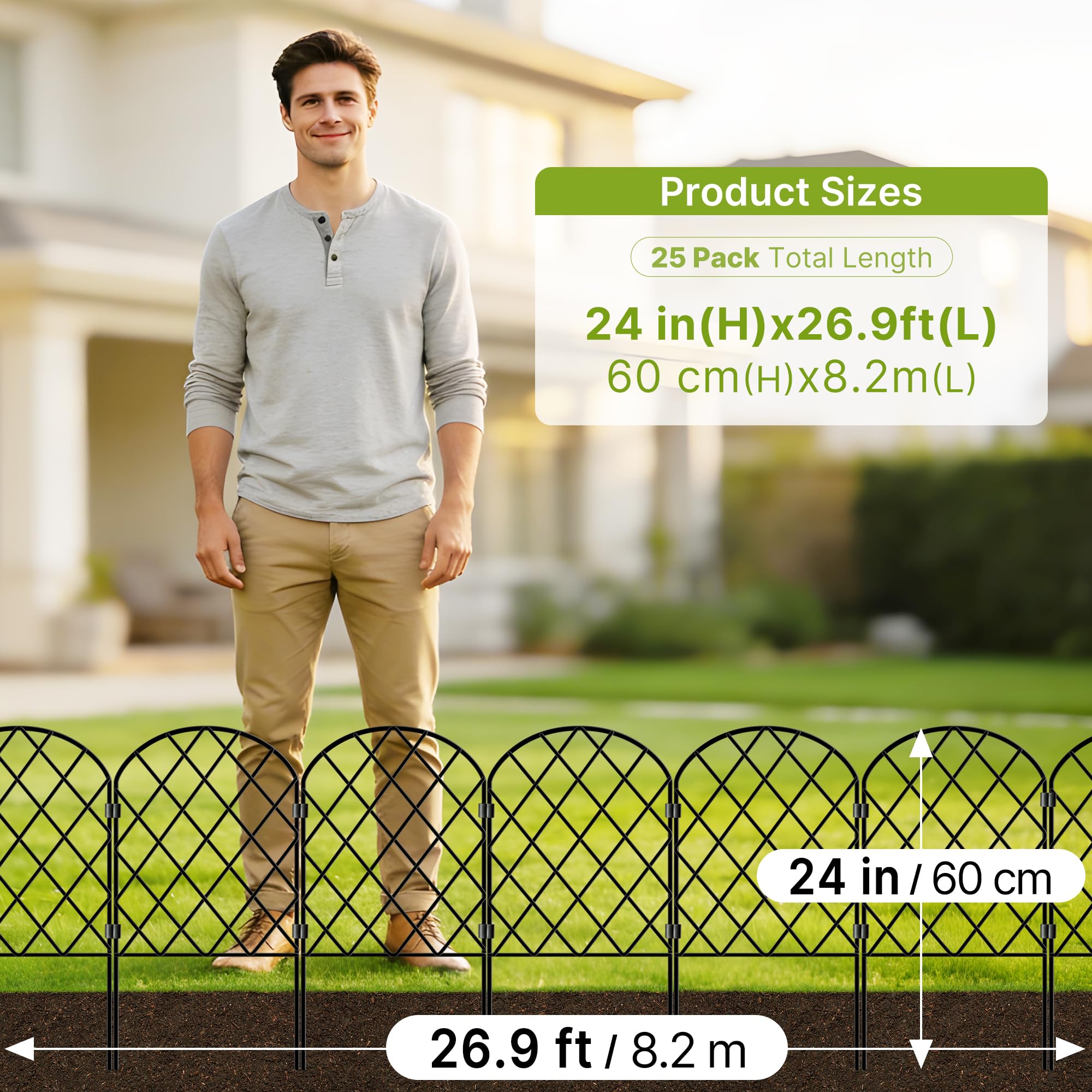 Thealyn Valla Decorativa de Jardín 61cm H x 33cm W (25 Paneles, Longitud Total 8,2m) Valla Metálica Sin Necesidad de Encimar Valla de Jardín Valla para Perros para Parterre, Jardín, Barrera para