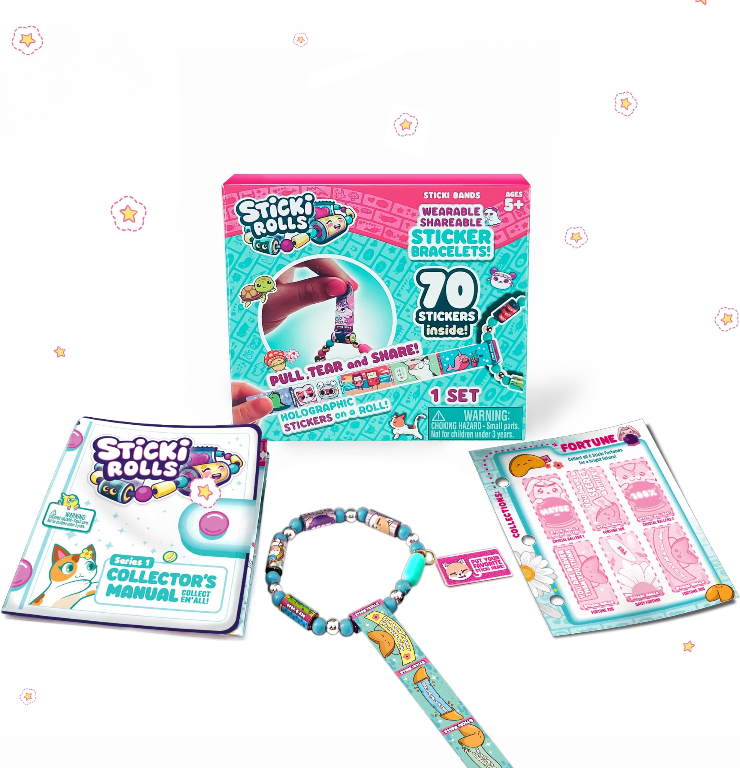 STICKI Rolls - Wearable & Shareable Sticker Toy Bracelet | Includes 70 Mini Stickers | 2 Mystery Reveal Sticki Rolls | Over 1000 Sticker Designs to Discover and Collect! (Blue)