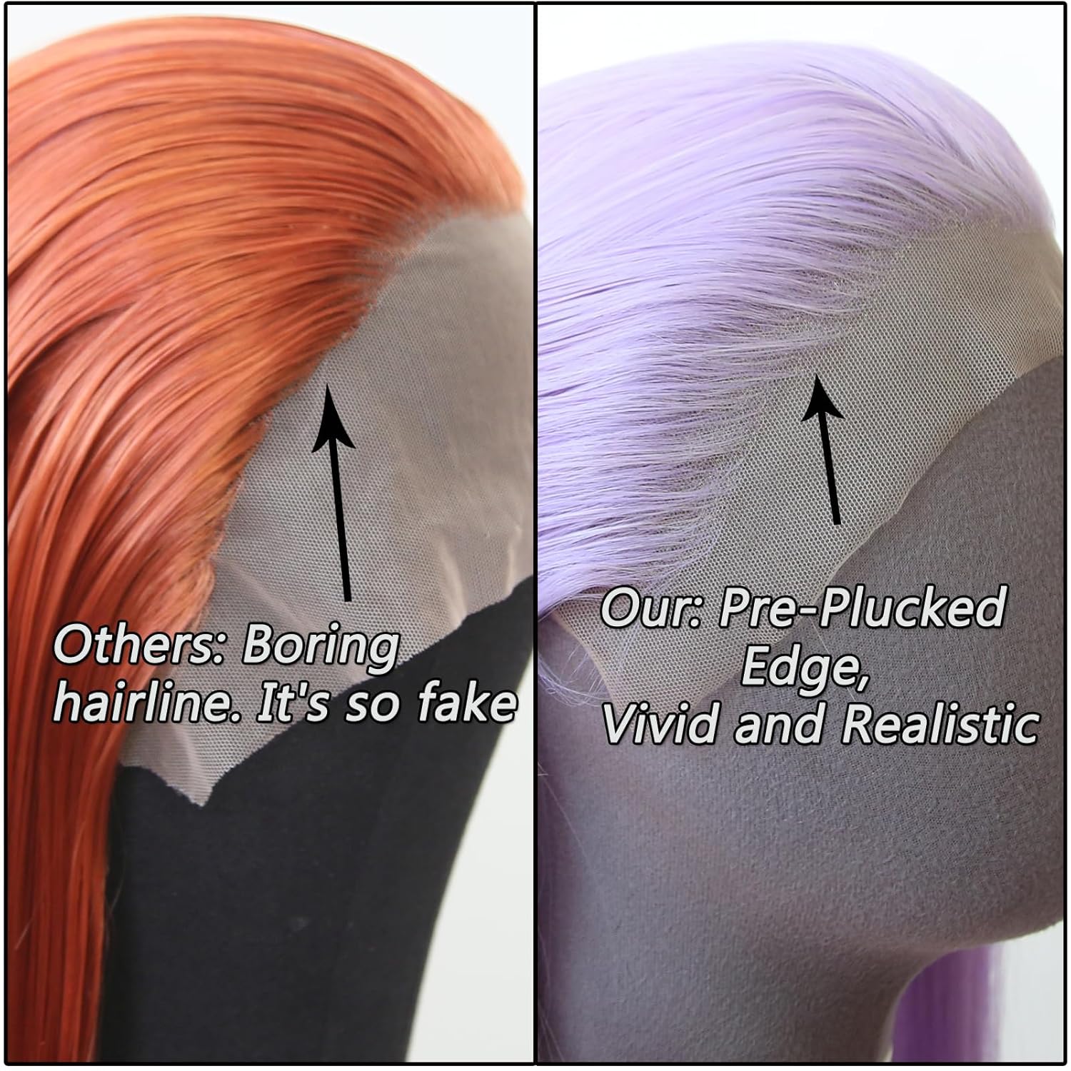 zigzag hair Light Purple Wig Long Straight Light Lavender Purple Synthetic Lace Front Wigs Pre Plucked with Natural Hairline for Fashion Women Heat Resistant Glueless Synthetic Lace Wig (Light Purple) - Image 4