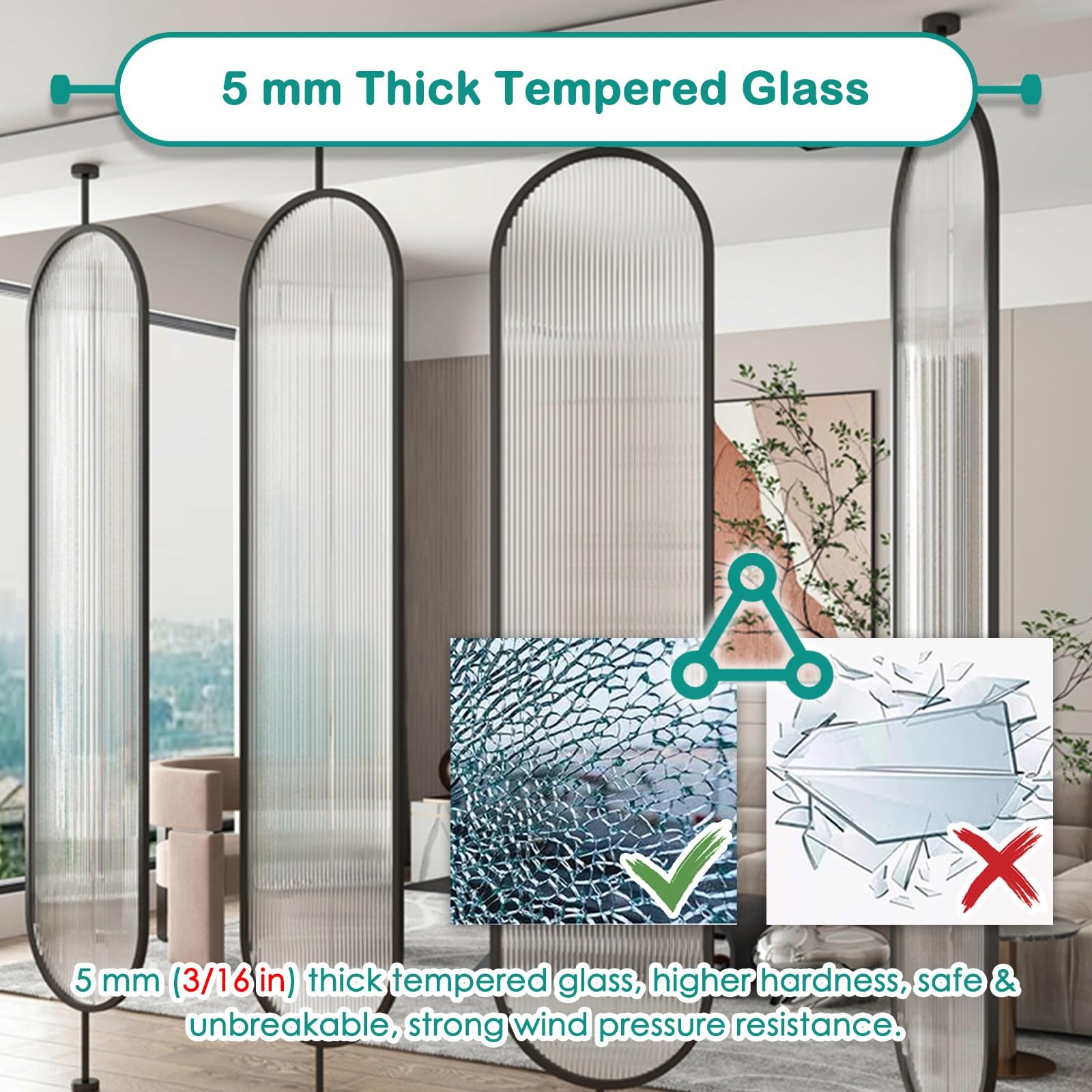Paravent de Séparation en Verre, Panneau Cloison Modulaire