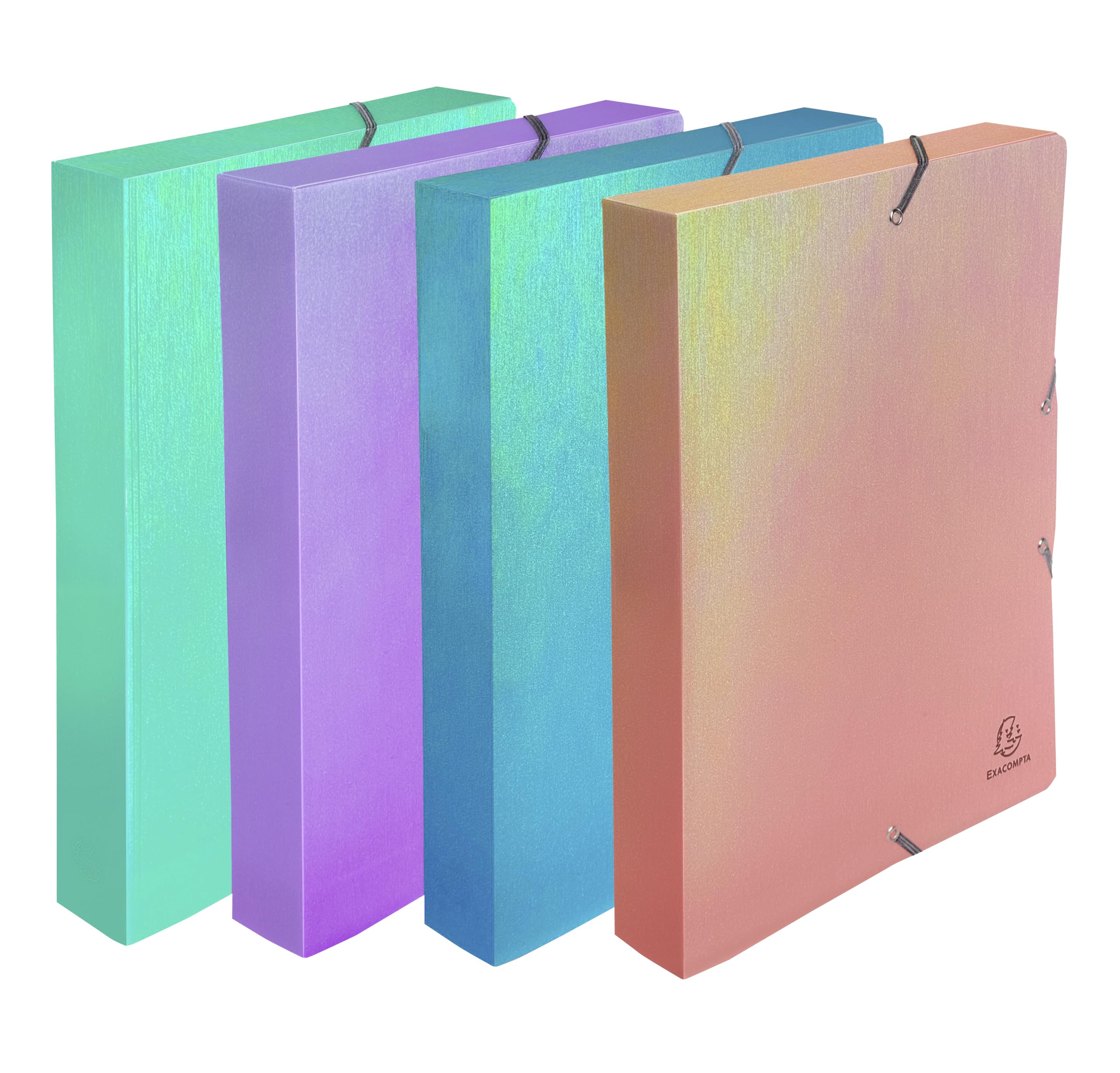 Exacompta 8 pudełek PP Candy Tidy z gumkami A4 grzbiet 4 cm
