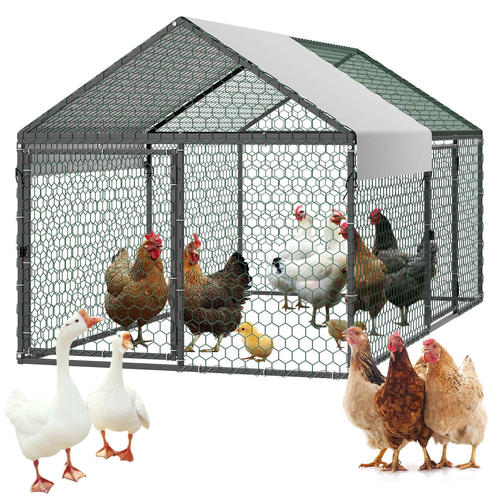 VEVOR small metal chicken run with waterproof cover and double doors