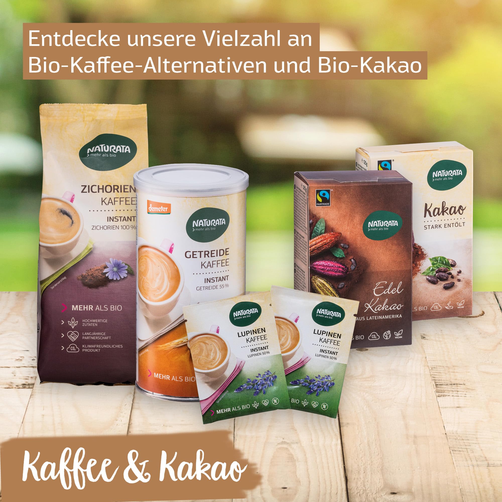 Naturata Lupinenkaffee Bio Instant – 6 x 100 g | Kaffeeersatz ohne Koffein & Glutenfrei | Kräftiges Aroma mit feiner Crema | Vegan & aus biologischem Anbau