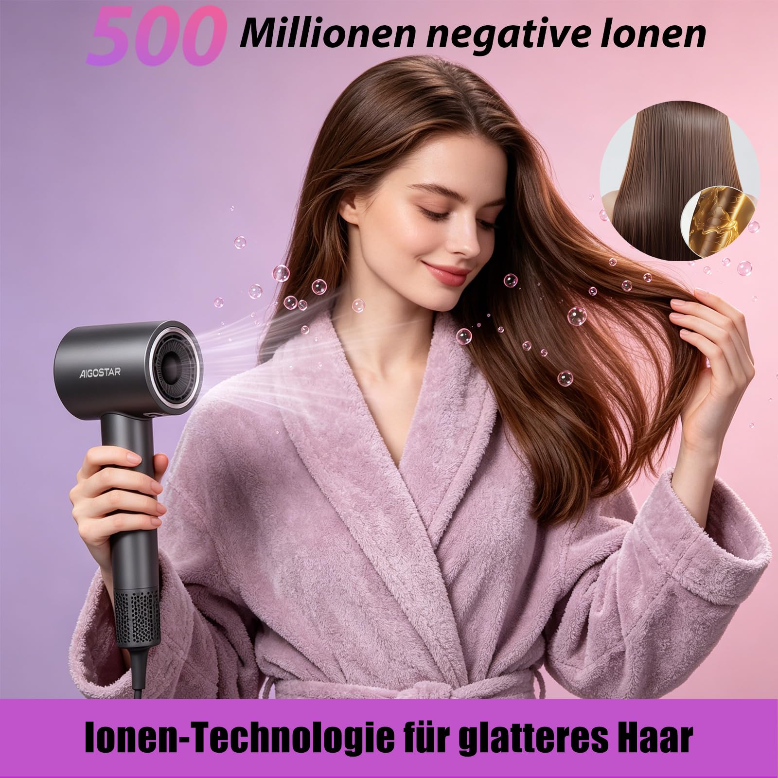 Aigostar Ionen Haartrockner mit Diffusor, BLDC Motor 110000 U/min