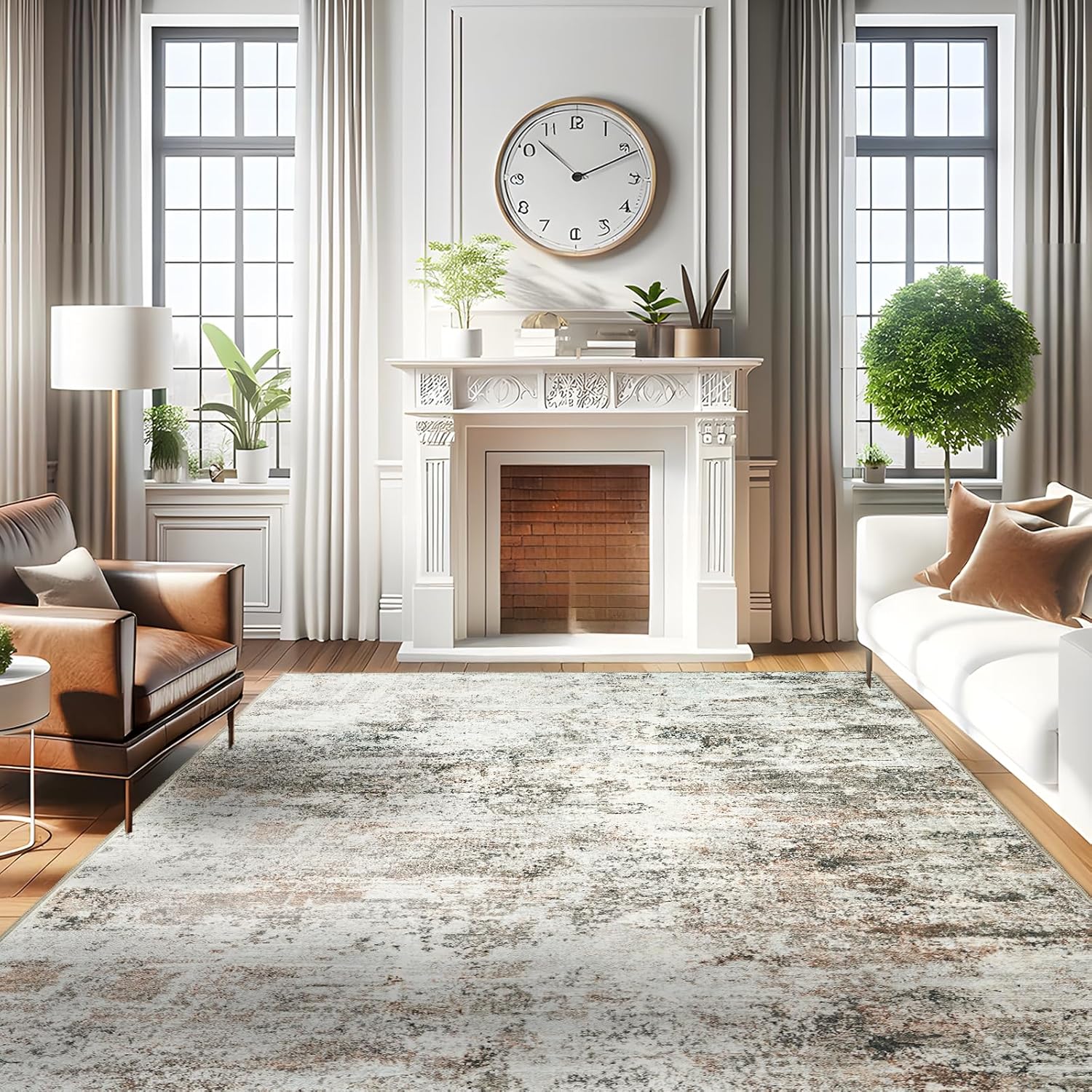 RUUGME Washable Abstract Rug 8X10?Living Room Large Vintage Area Rug Soft Indoor Low Pile Carpet for Bedroom, Dining Room Non-Slip Stain Resistant Low plie Distressed Floor Decor 8X10 Brown