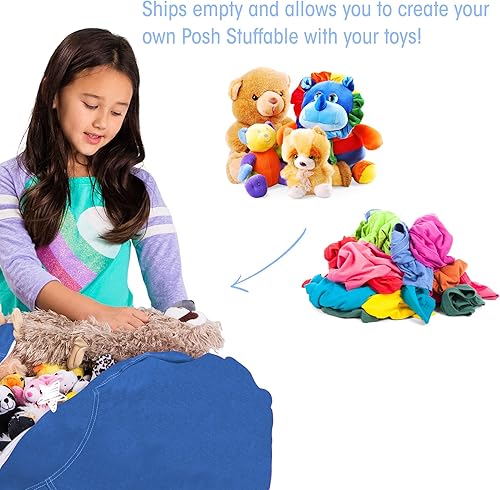 Miniatura 169 de Posh Stuffable - Sillón puff con almacenamiento para niños, contenedor de animales de peluche, organizador de juguetes de niños Lienzo Burbujas Azul