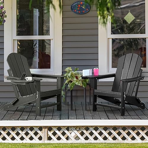 Miniatura 10 de NAVINE Juego de 2 sillas plegables Adirondack con soporte para tazas, sillas de plástico resistentes a la intemperie, sillas de patio, silla de