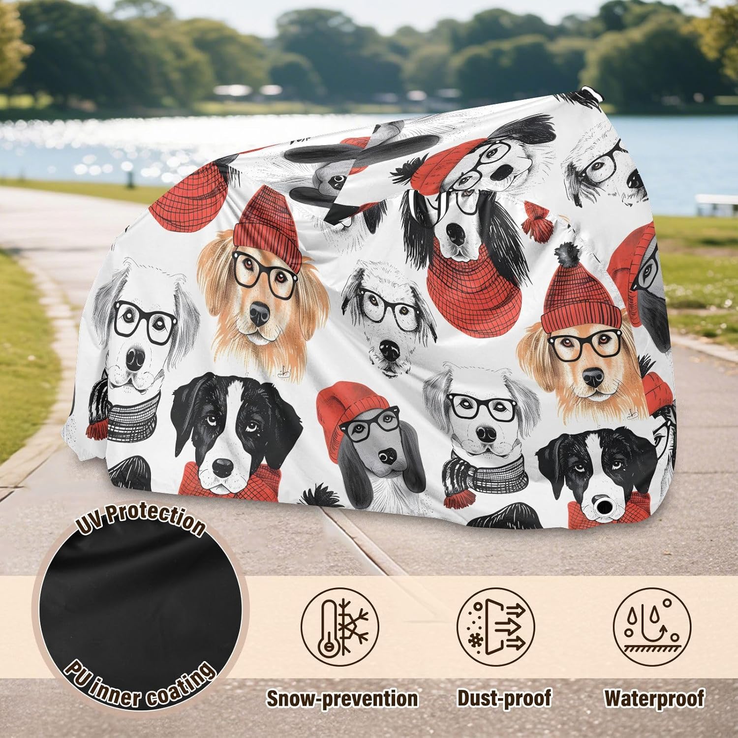 ALAZA Dog Winter Bike Cover Waterproof Outdoor Ebike Bicycle Covers Tarp Protection for 1/2 Bikes, Sun UV Dust Wind Proof