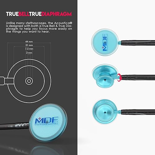 Miniatura 8 de MDF Acoustica - Estetoscopio ligero para médicos, enfermeras, estudiantes, uso en el hogar, adulto, doble cabezal, tubo negro, auricular y pieza