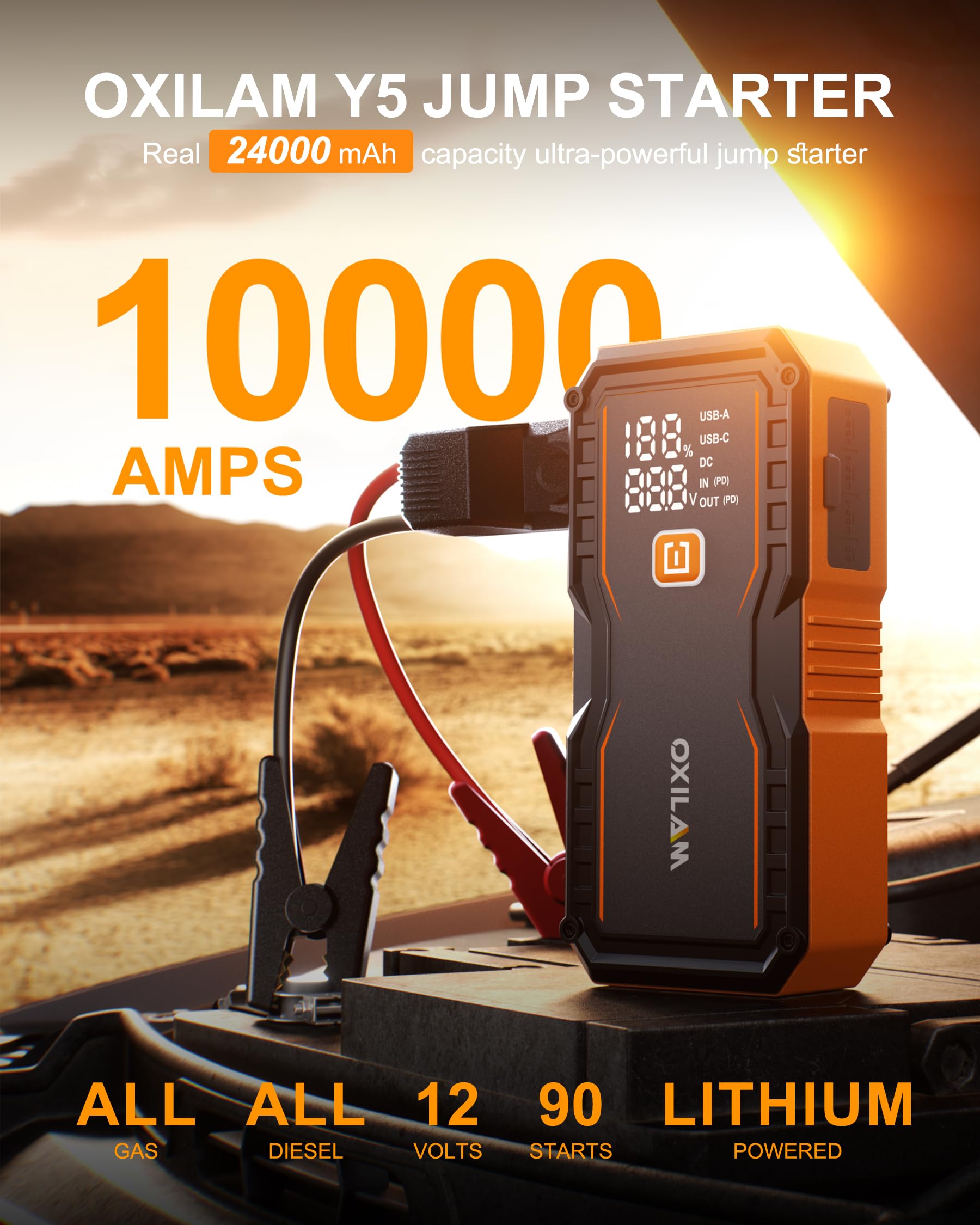 OXILAM 24000mAh Jump Starter for All Gas Diesel Engines 10000A Battery Jumper Starter Portable 12V Jump Box with — view 2