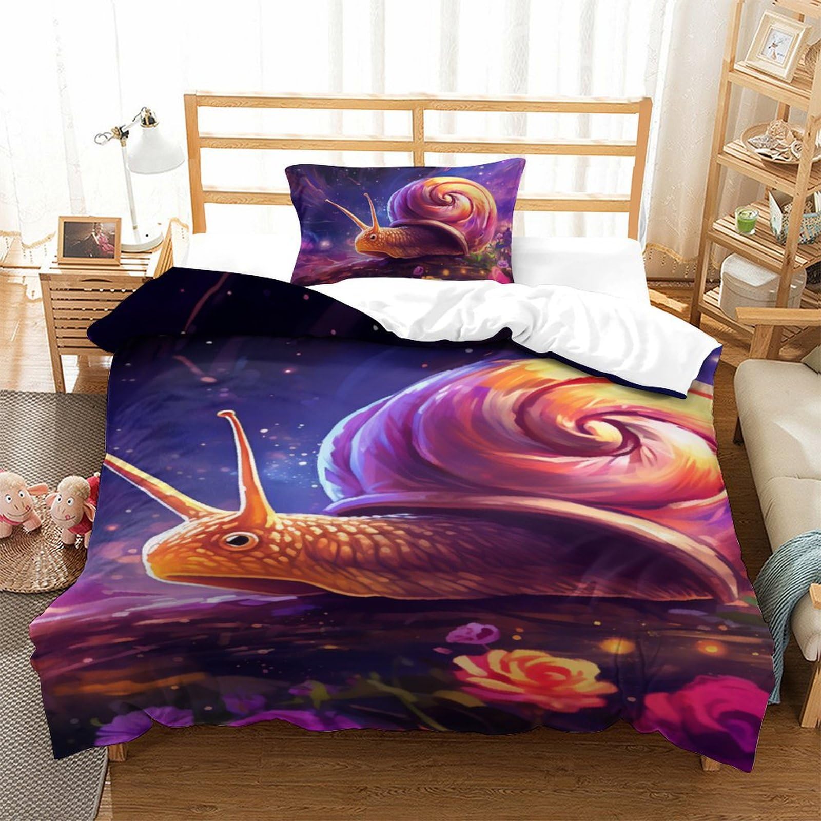 Parure de lit escargot microfibre douce et respirante housse 135x200cm motif 3D
