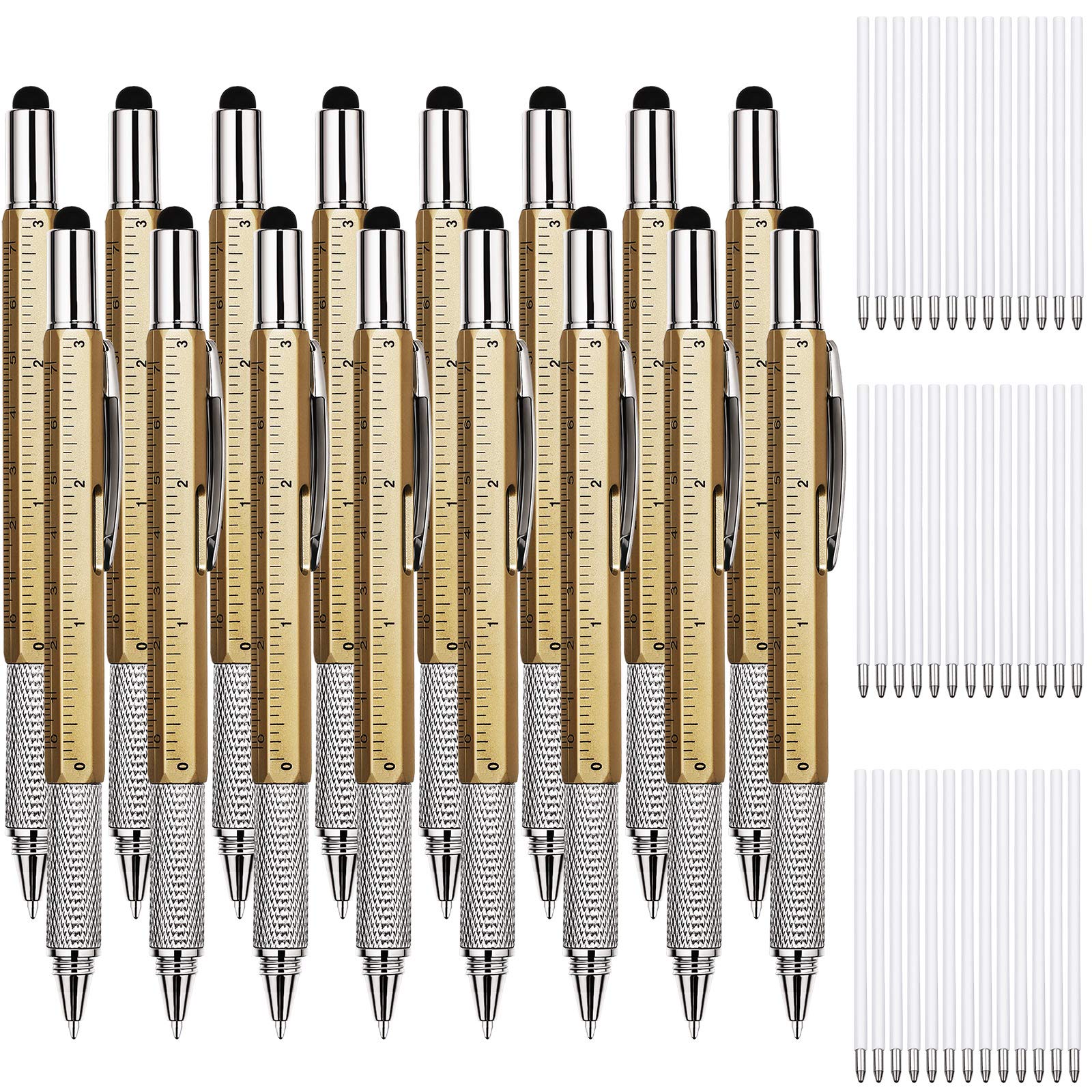 Zhanmai 16 Pcs Multitool Pens 6 in 1 Multi-tool Pen Set with Refills for Men's Birthday Gifts, Christmas Stocking Stuffers for Men Dad Husband (Gold