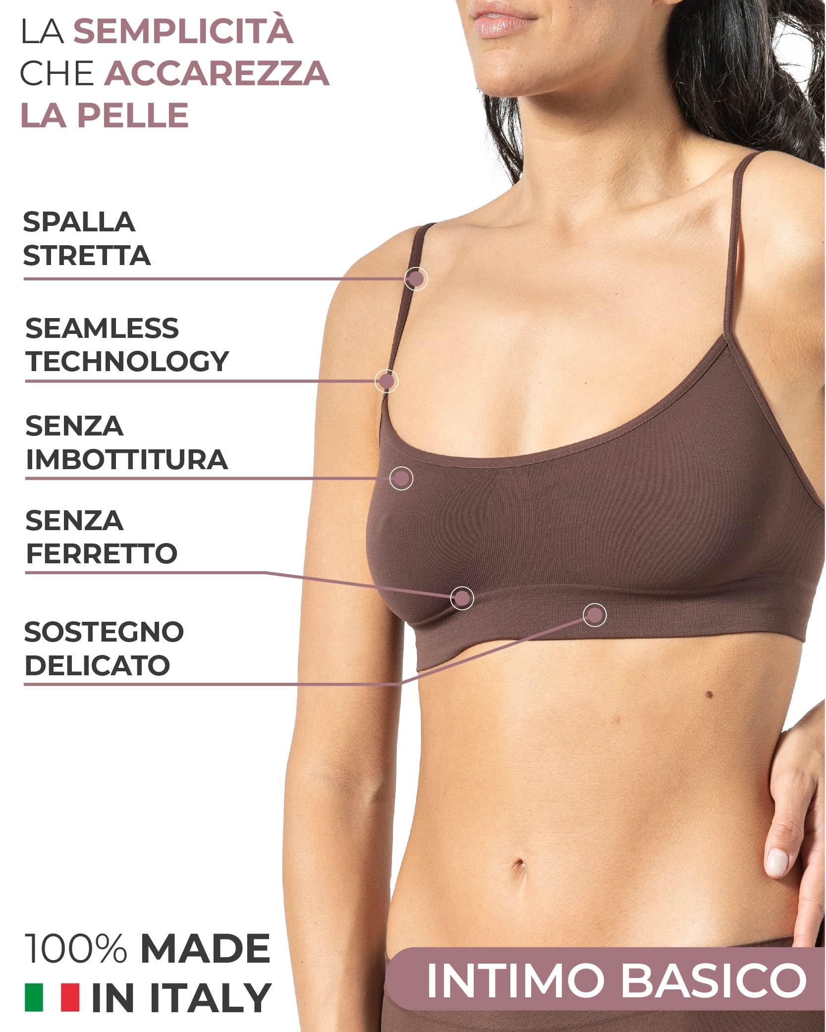 Risalti Reggiseno Senza Ferretto Spalla Stretta 3 pz - Bralette Donna Senza Cuciture ed Etichette, Reggiseno Donna in Microfibra Elasticizzata, Brassiere, Top Morbido, Intimo - Made in Italy