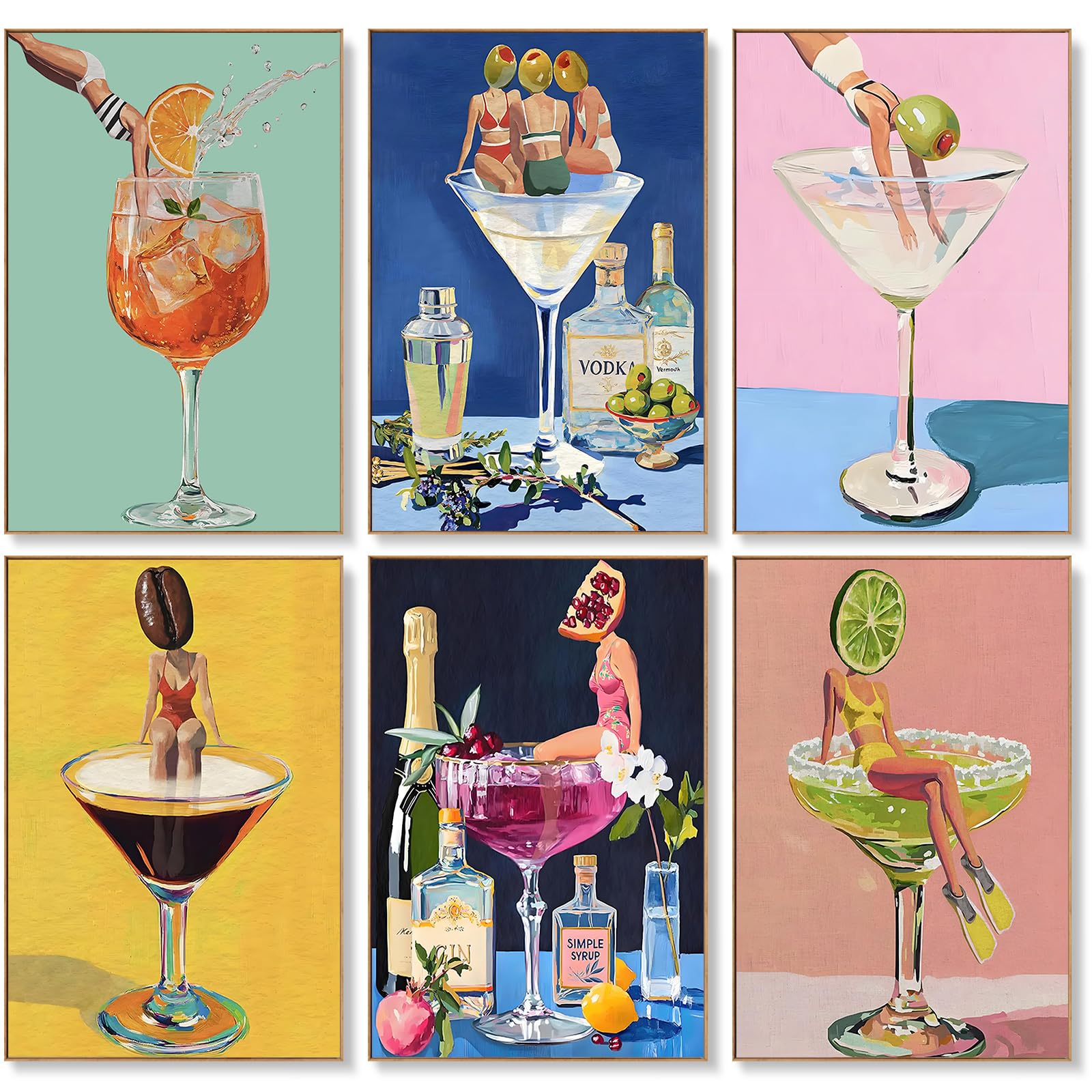 6 Pack Paint by Numbers for Adults - 8x12 Inch Retro Cocktail Paint by Numbers Kits on Canvas for Adults Beginners, Cocktail DIY Acrylic Oil Adult Painting by Number, Perfect for Gift Home Decor