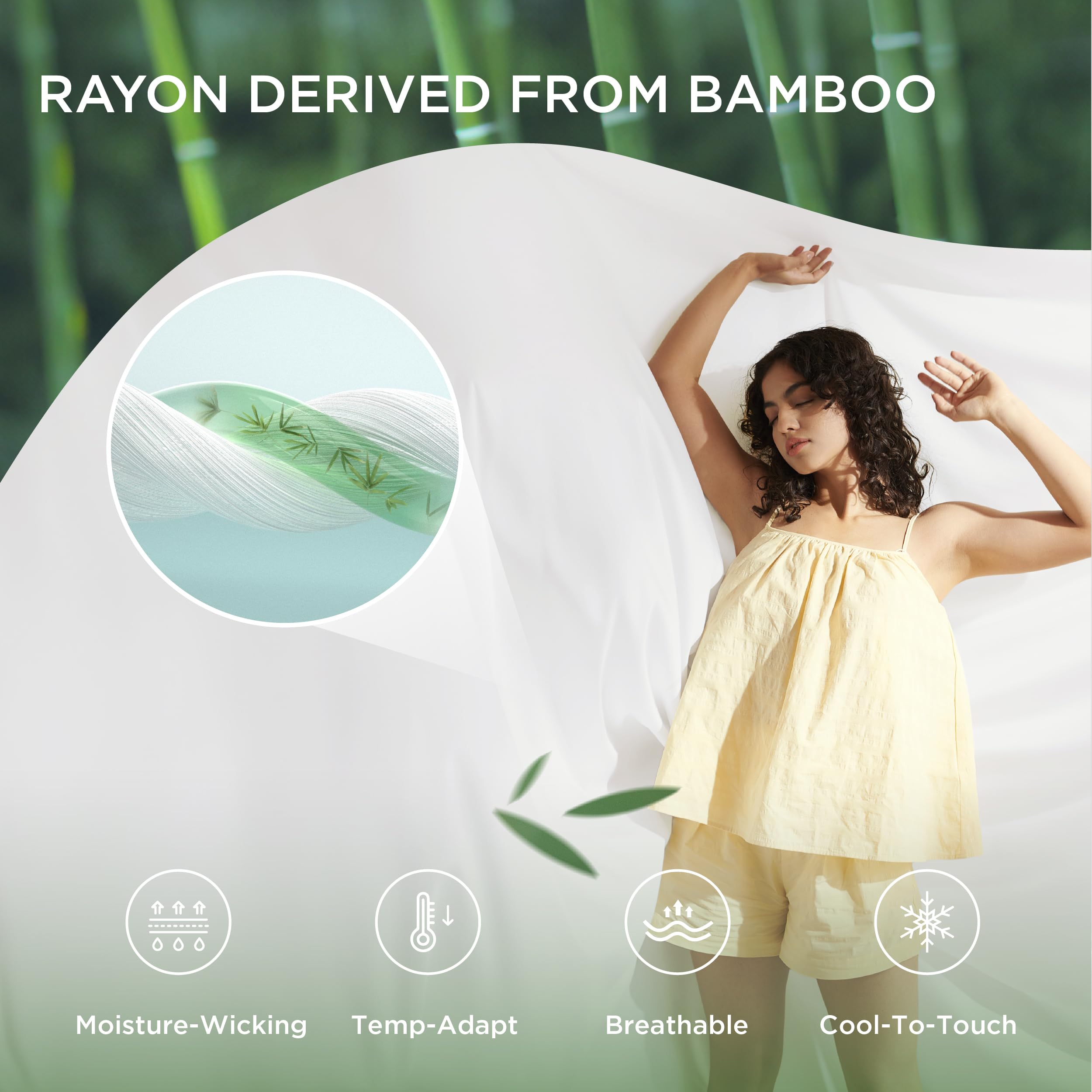 Bedsure Silky Cooling Duvet Cover King Size - Lightweight 100% Rayon Derived from Bamboo Comforter Cover Set for Hot Sleepers, Breathable & Moisture-Wicking Bedding Set, Pure White