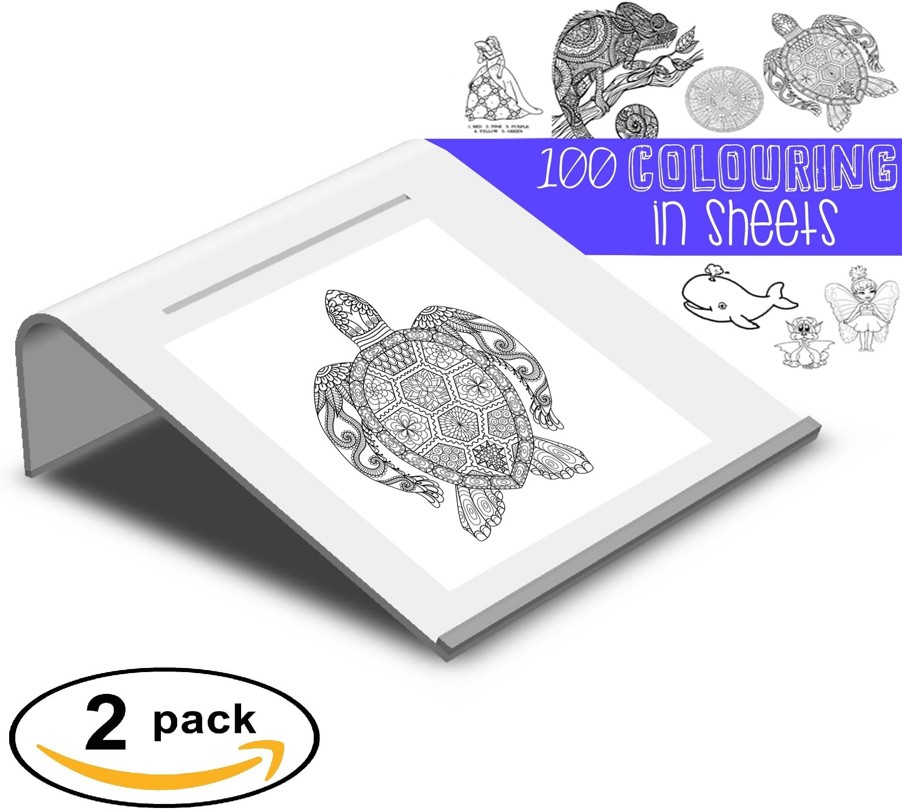 2x Writing Slope Teaching Aid by Le Yogi | White Acrylic Non Slip Ergonomic Designed Work Desk | Optimal Learning and Improved Reading, Writing Posture | Includes Pencil Groove, Page Securing Strip & 100 Colouring Sheets