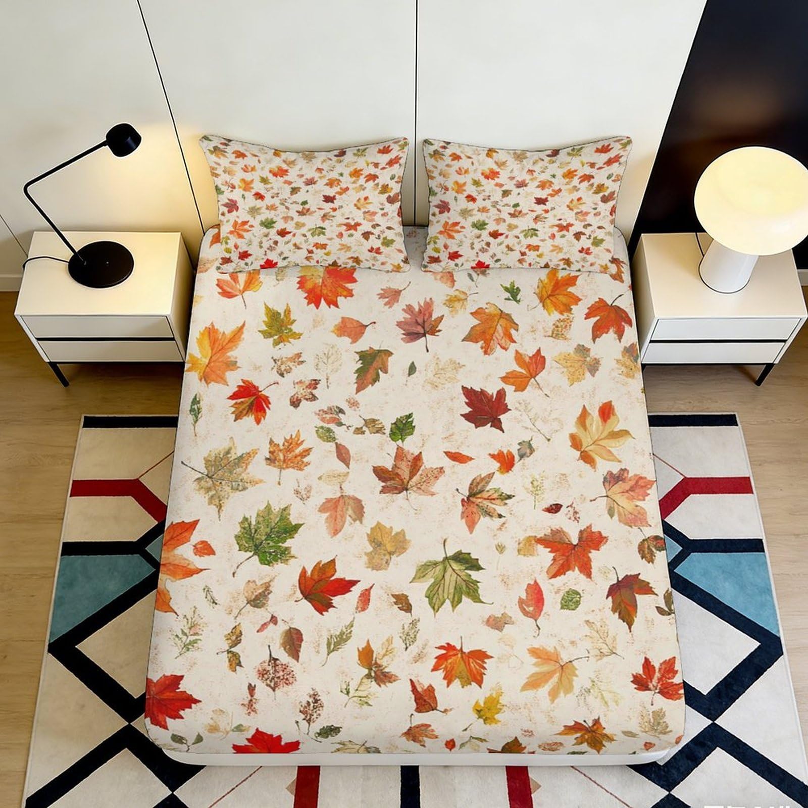 Pnayamiorkfel Style-6 3D Printed Autumn Leaves Fitted Sheet Microfiber Soft Slip-Resistant Maple Leaf Bed Cover For Bedroom Guest Room Decor 90X200x25cm