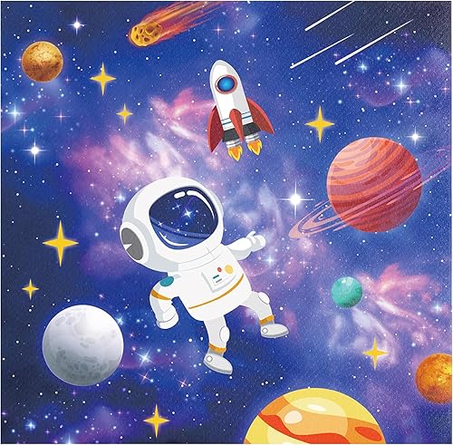 Miniatura 6 de Servilletas de fiesta del espacio exterior, 40 servilletas desechables del espacio exterior, suministros de fiesta de astronauta, decoraciones de