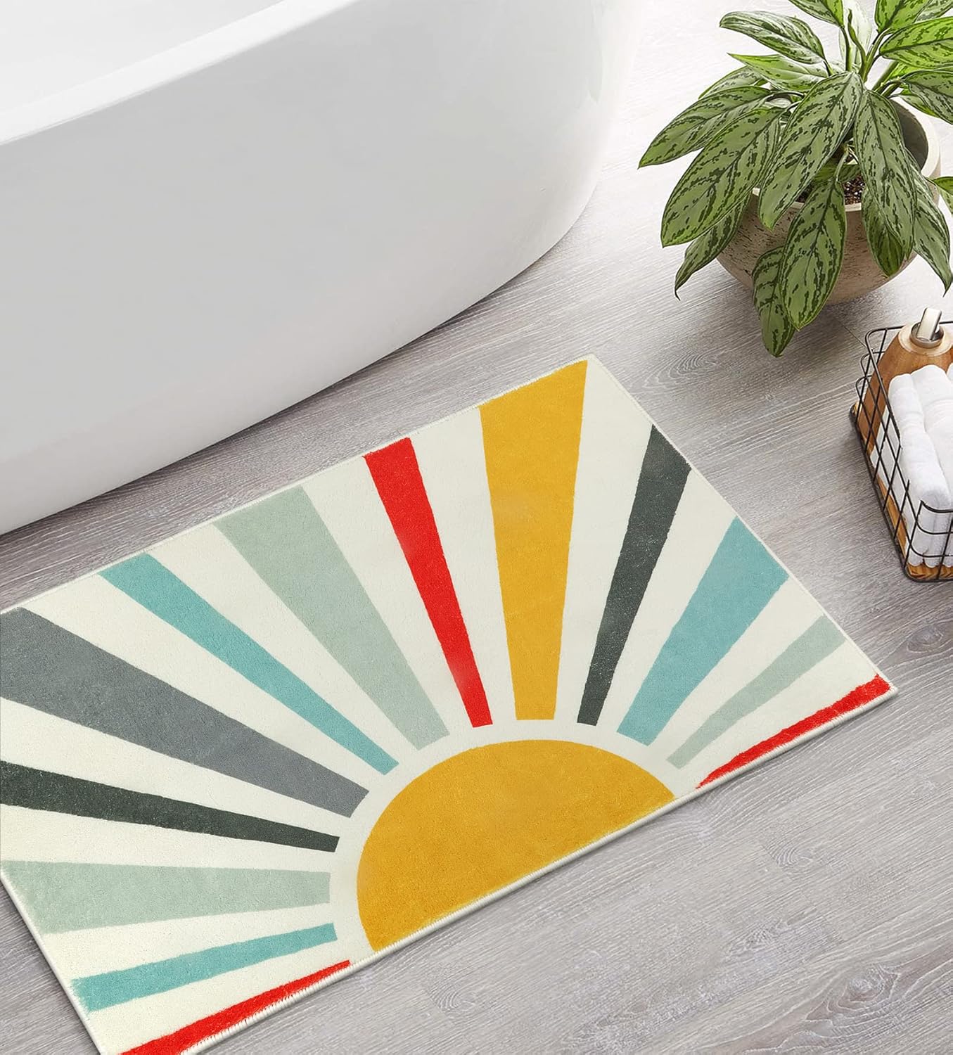 Uphome Boho Bathroom Rugs Modern Colorful Sun Bath Mat Non